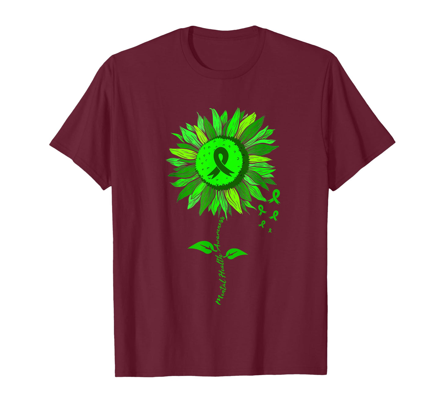 Mental Health Awareness Sunflower Green Ribbon Stigma T-Shirt