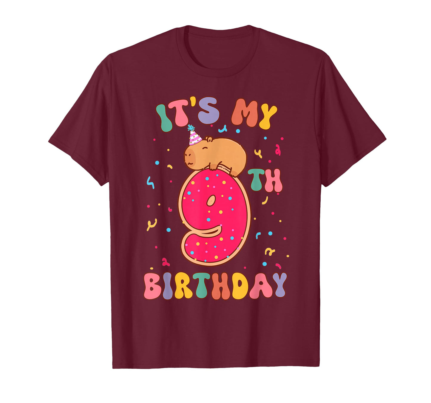 Its My 9th Birthday Donut Lover Cute Capybaras Kids Girls T-Shirt