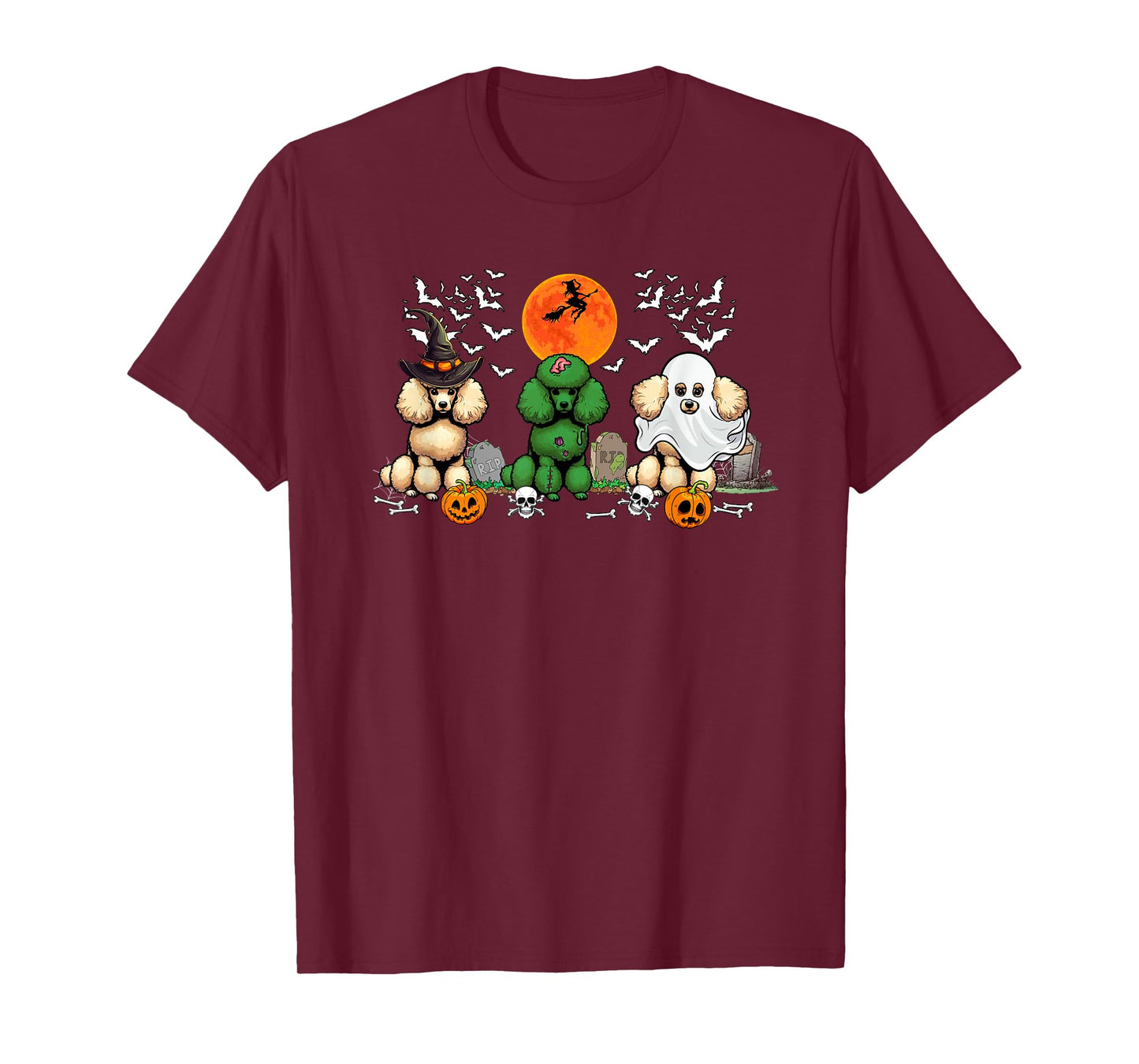Three Halloween Poodles Cosplay Witch Zombie Boo Lover T-Shirt