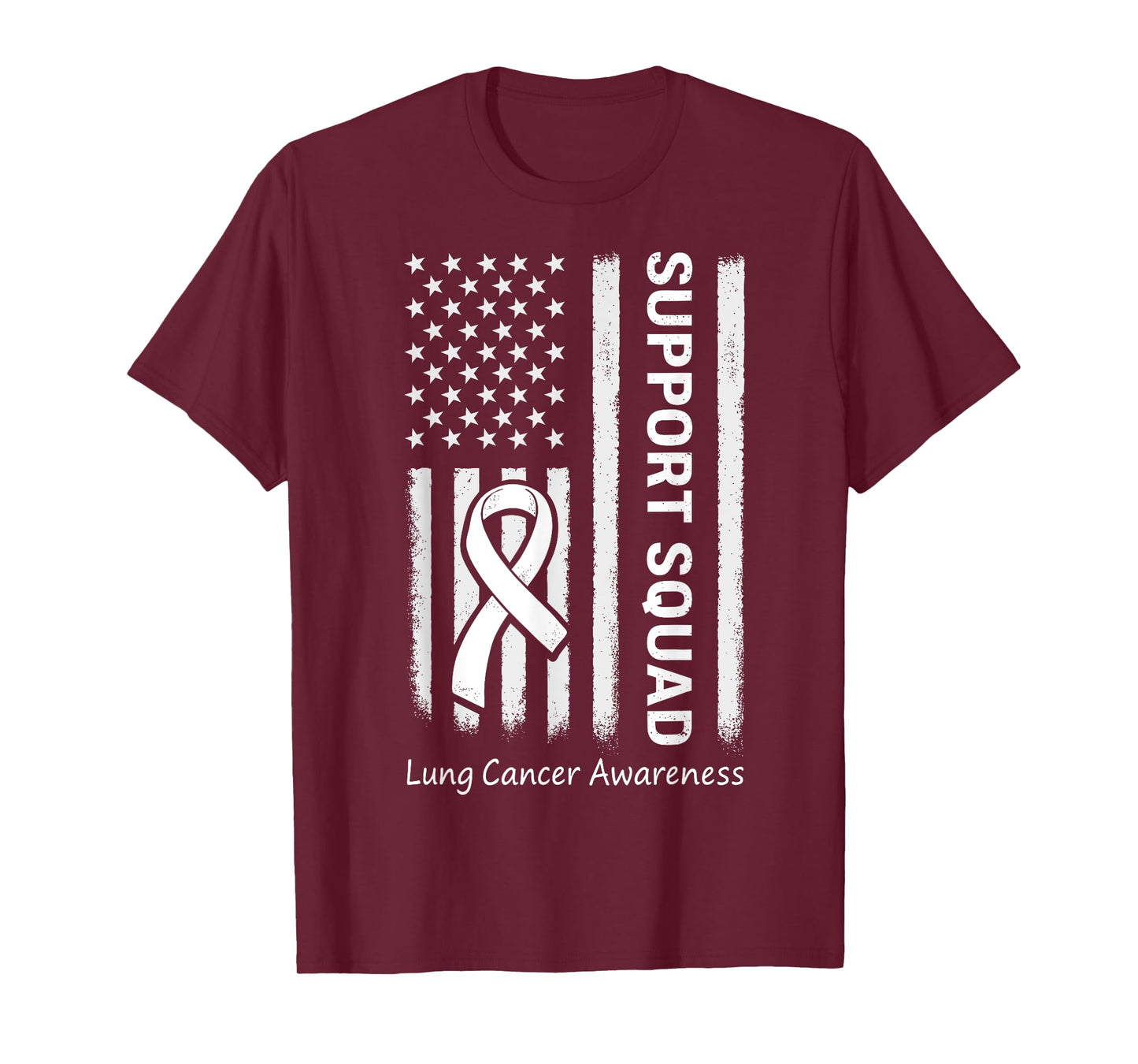 Lung Cancer Support Squad White Ribbon American Flag T-Shirt