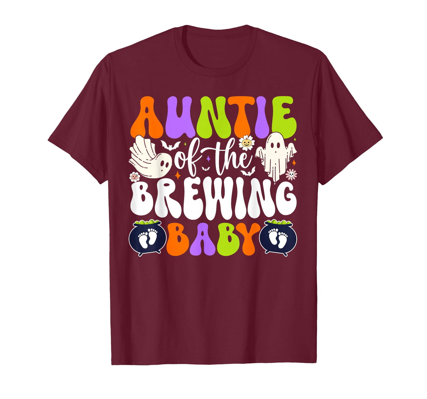 Auntie of Brewing Baby Halloween Theme Baby Shower Spooky T-Shirt