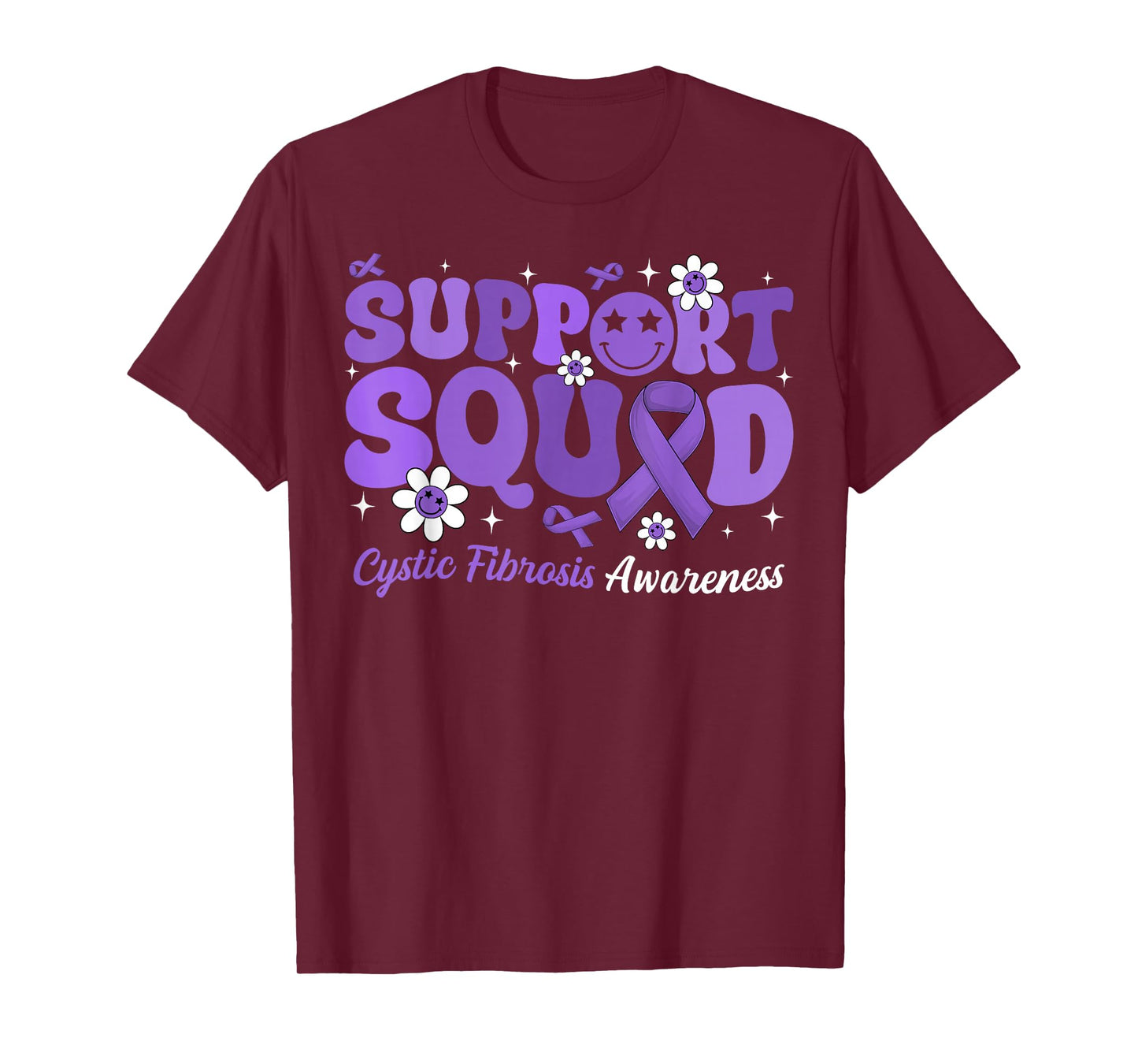 Groovy Support Squad Cystic Fibrosis Awareness Purple Ribbon T-Shirt