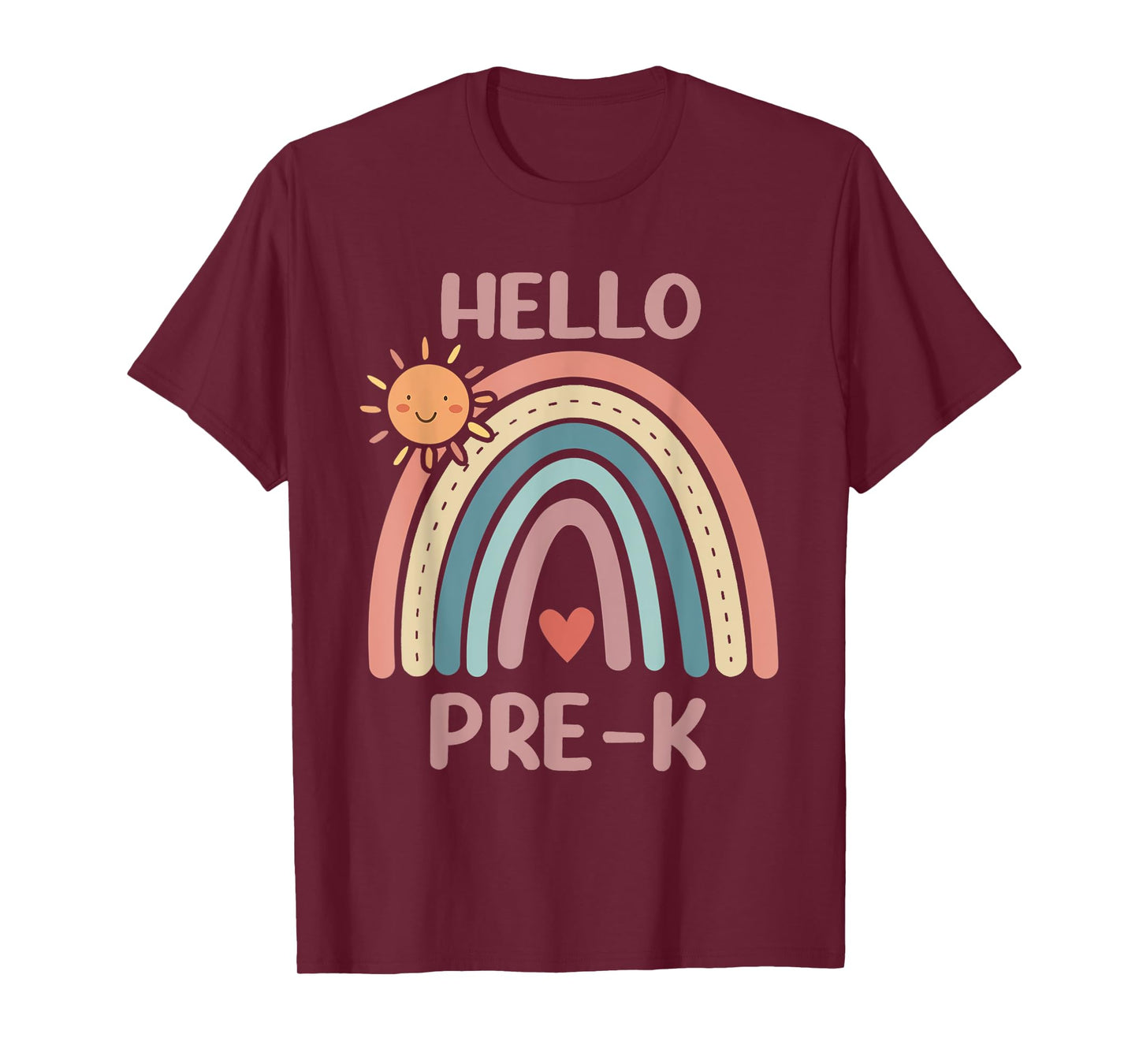Boho Rainbow Heart For Teachers Women Hello Pre-K T-Shirt