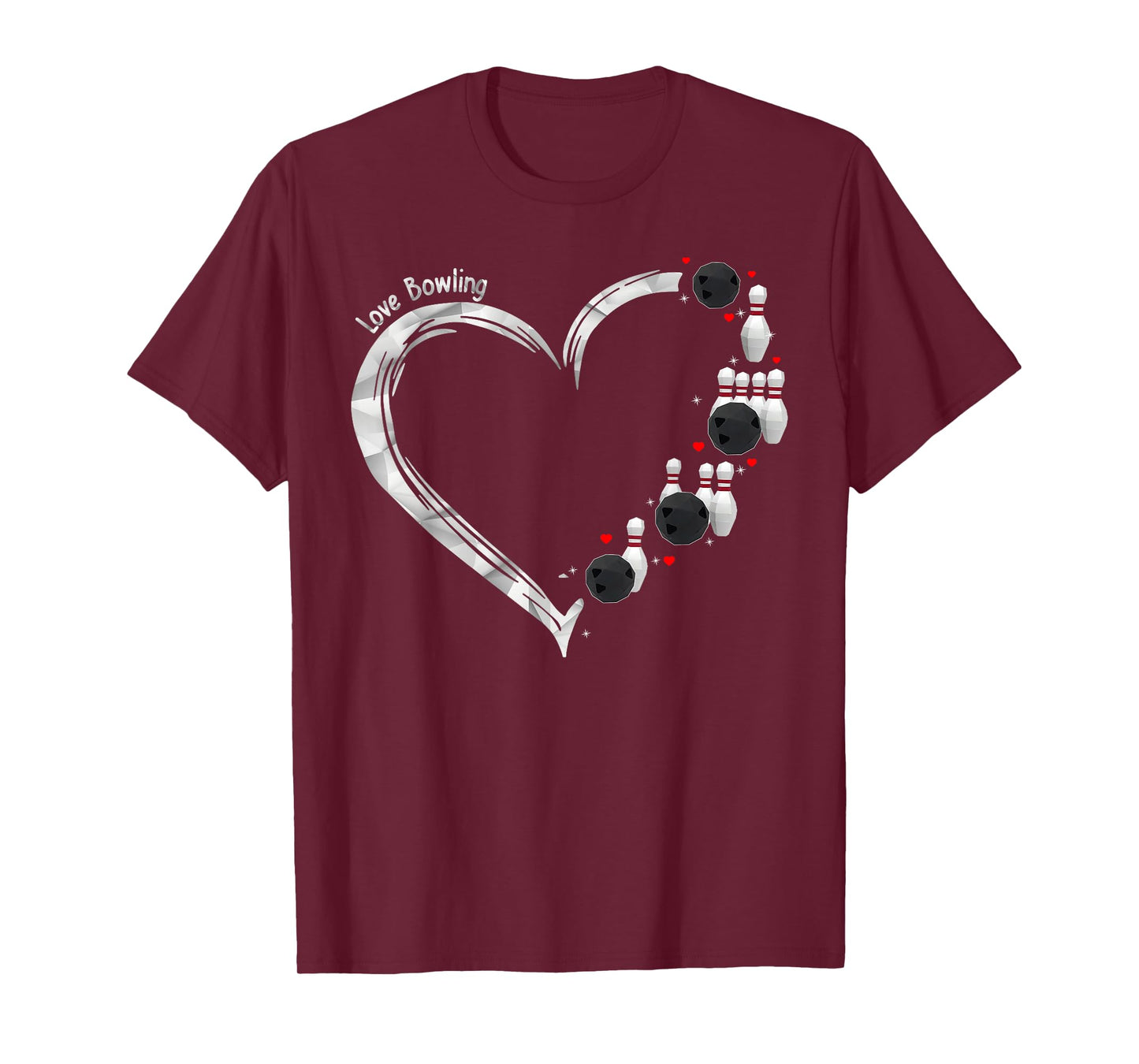 Love Bowling Heart Bowling Ball And Pins Funny Sport Bowler T-Shirt