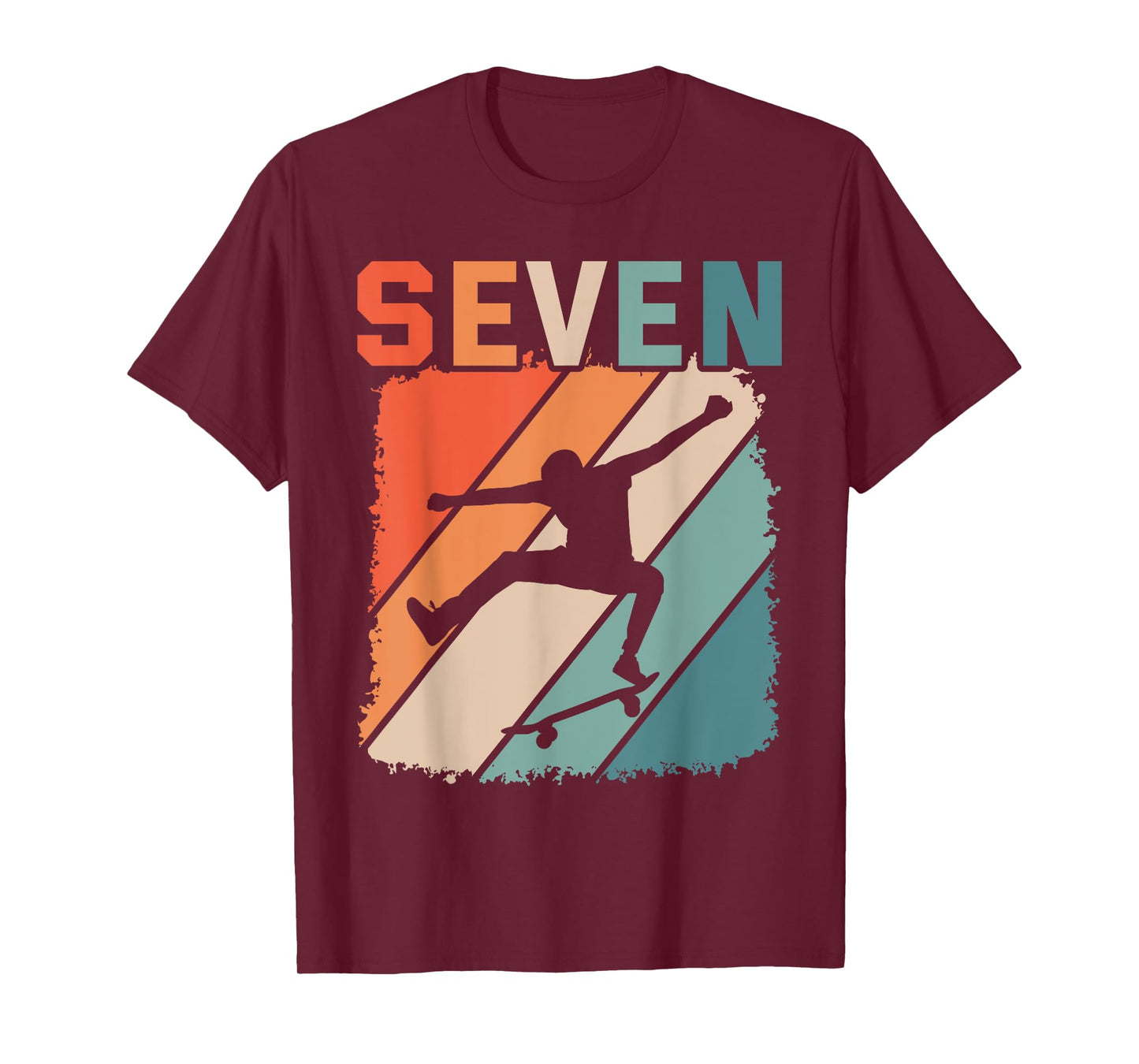 7th Birthday Retro Skateboard Skater Boys Kids 7 Years Old T-Shirt