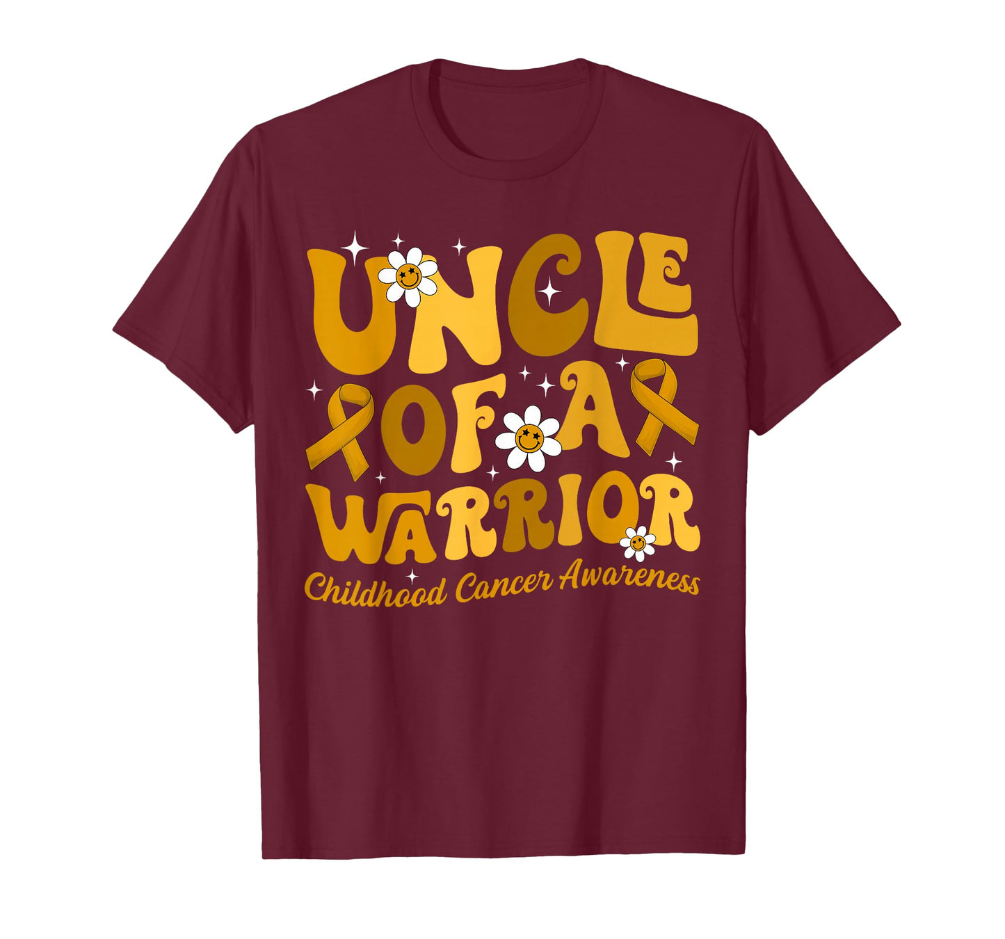 Groovy Uncle Of A Warrior Childhood Cancer Awareness Support T-Shirt