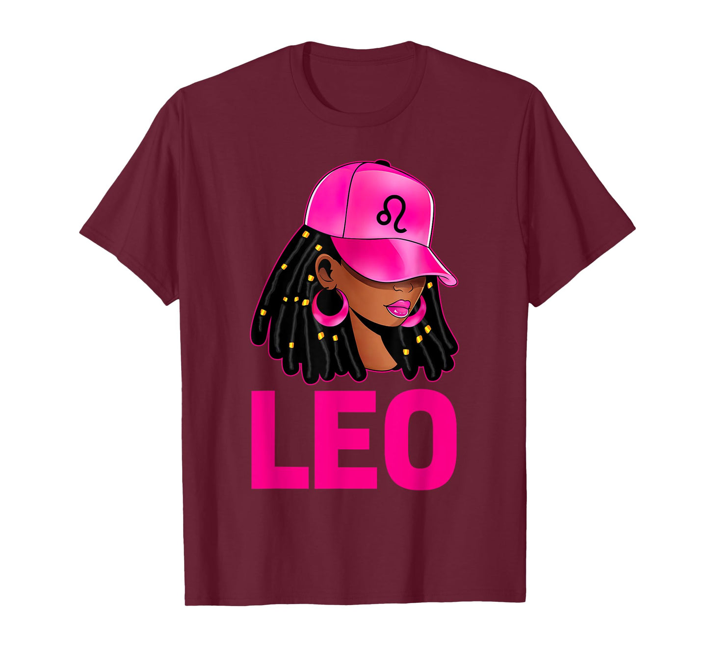 Leo Queen Loc'd Hair Black Woman Cap Zodiac Sign T-Shirt