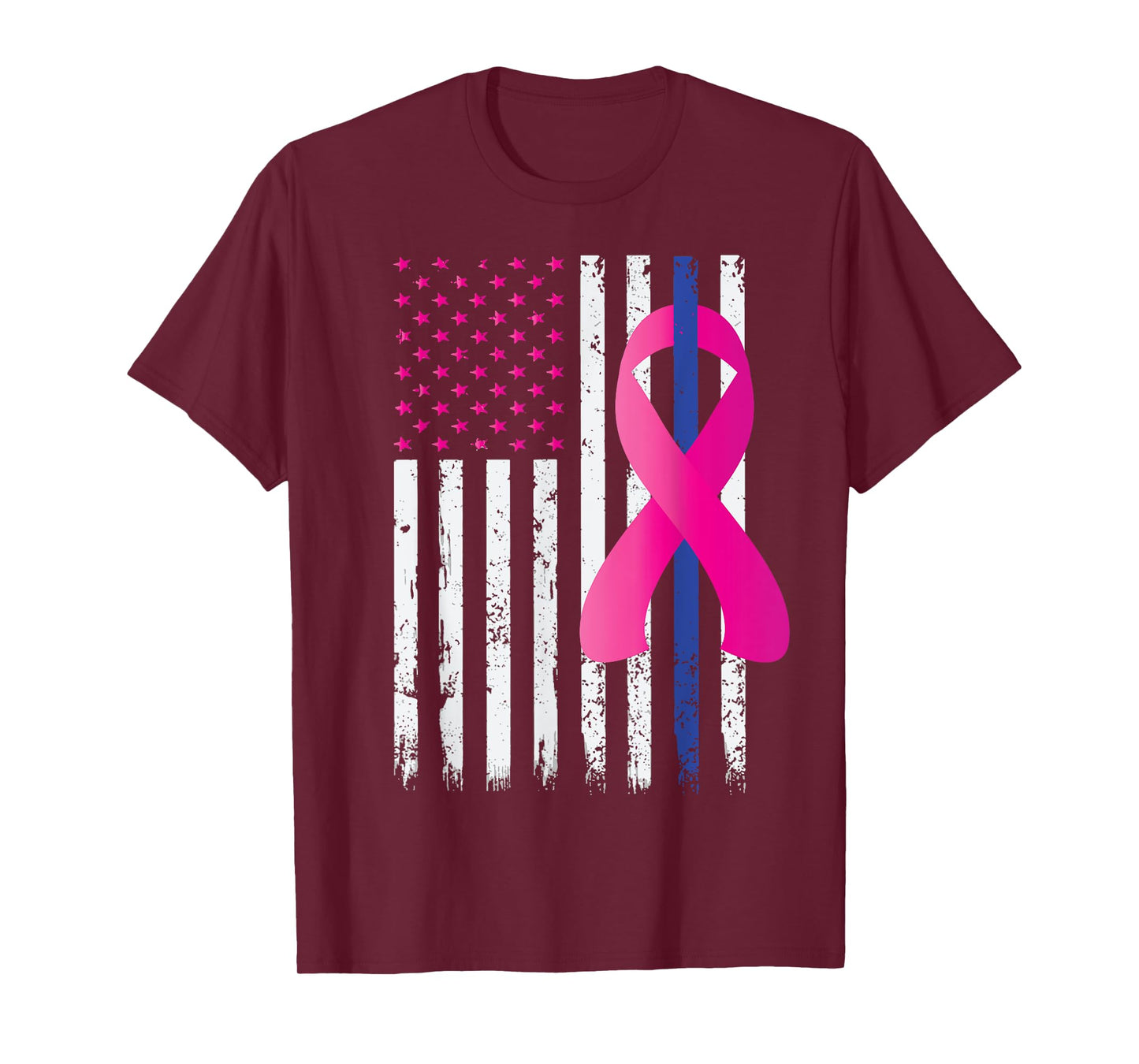 Breast Cancer Awareness Thin Blue Line Vintage Police Flag T-Shirt