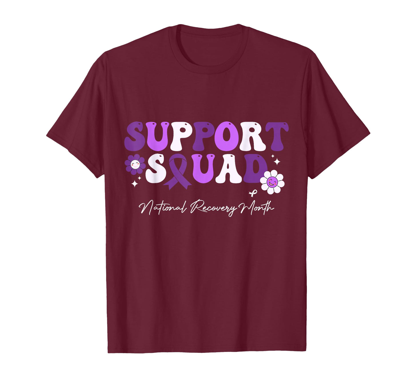 Groovy Support Squad National Recovery Month White Ribbon T-Shirt