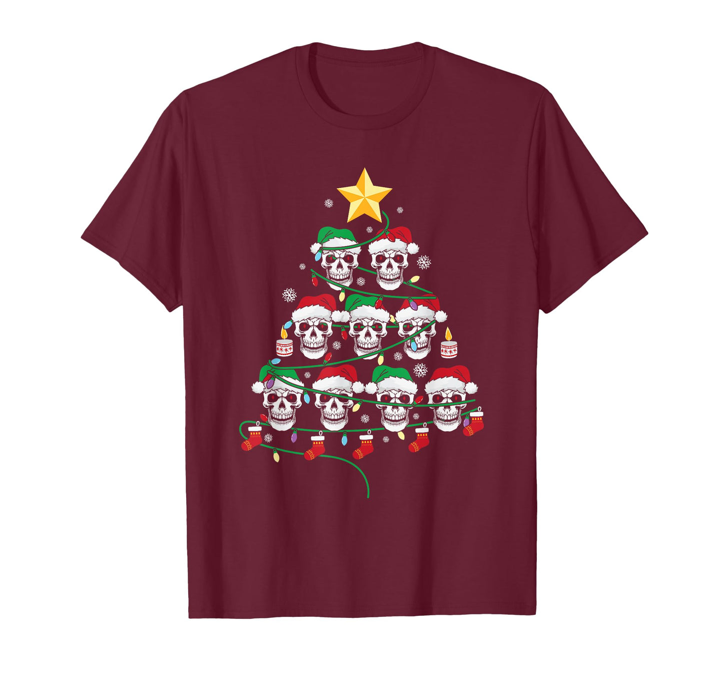 Skull Christmas Tree Pajama Cool Skeleton Santa Hat X-Mas T-Shirt