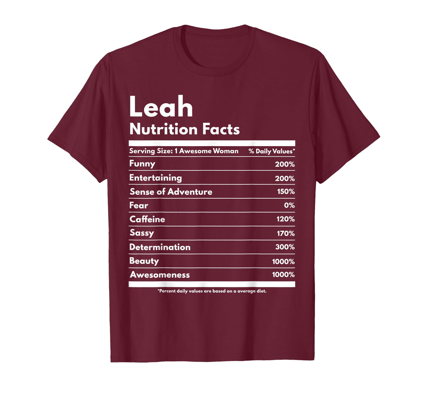 That's My Name Co. Leah Leah Nutrition Facts Funny Personalized Name Leah T-Shirt
