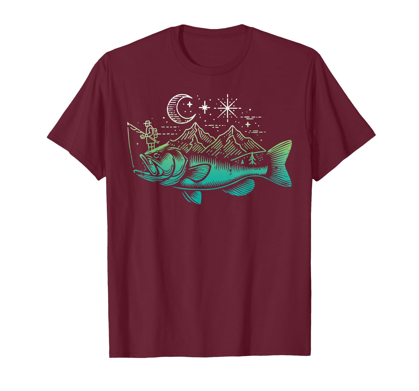 Fishing Bass Fish Mountain Star Fisherman Art Men Women Kids T-Shirt