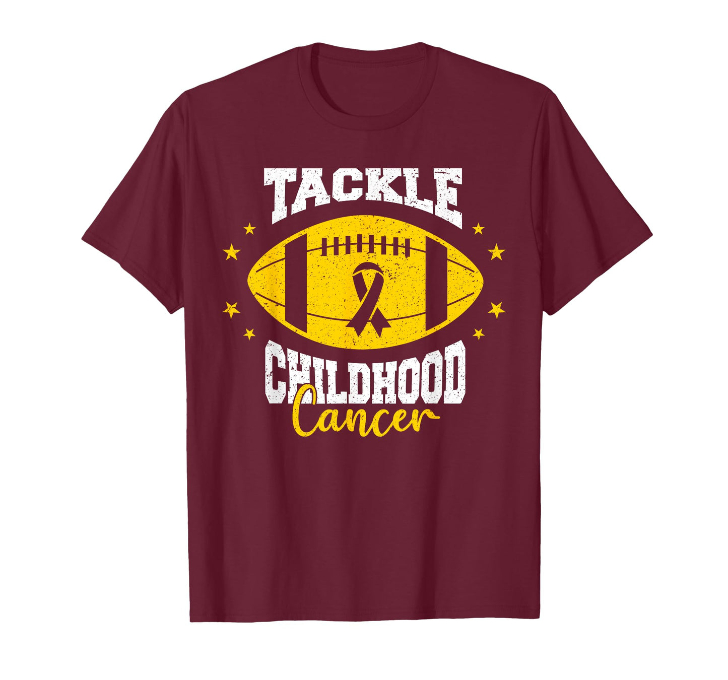 Tackle Childhood Cancer Awareness Football Gold Ribbon T-Shirt