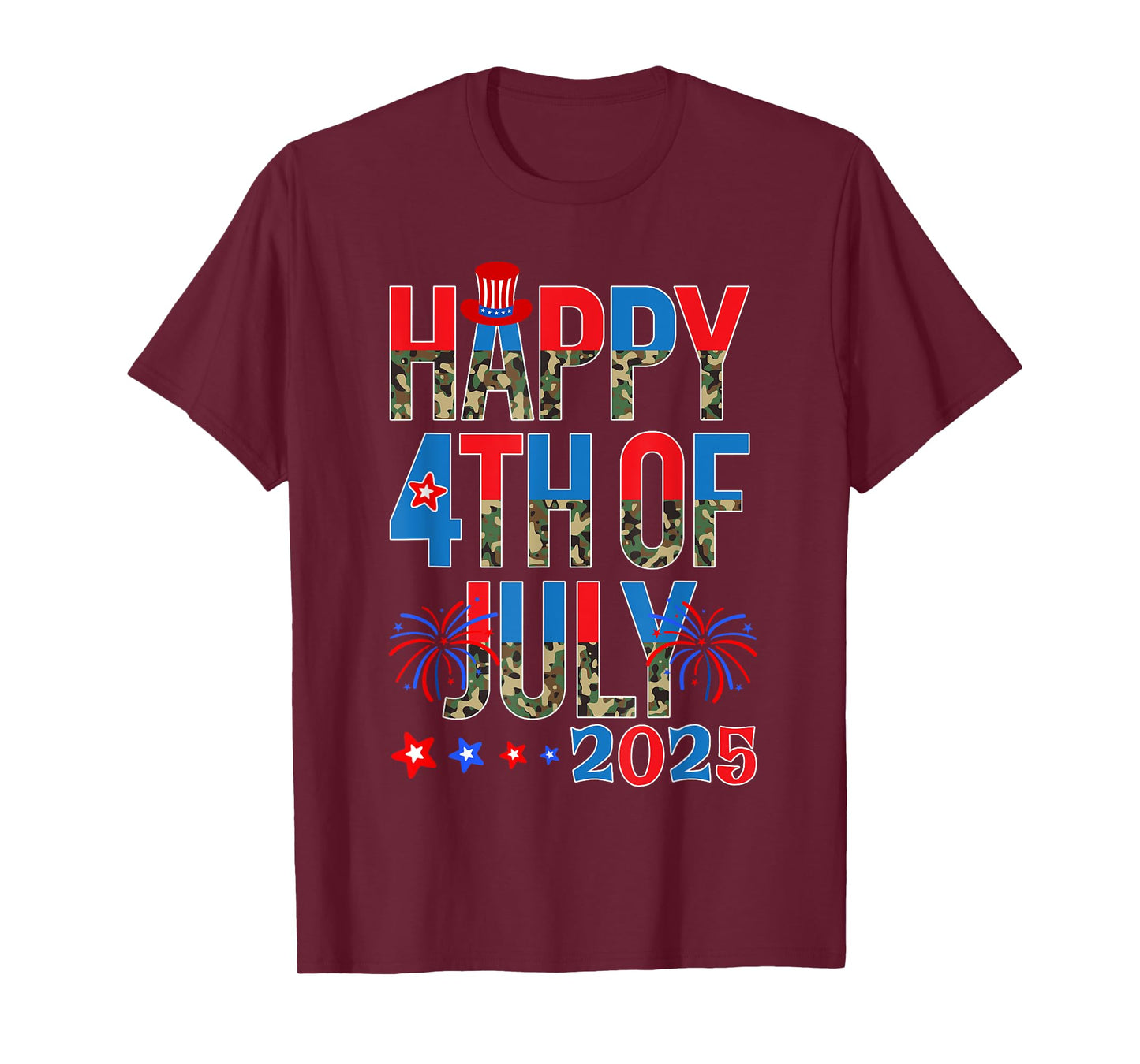 Happy 4th Of July 2025 Camouflage Funny Fourth Of July Camo T-Shirt