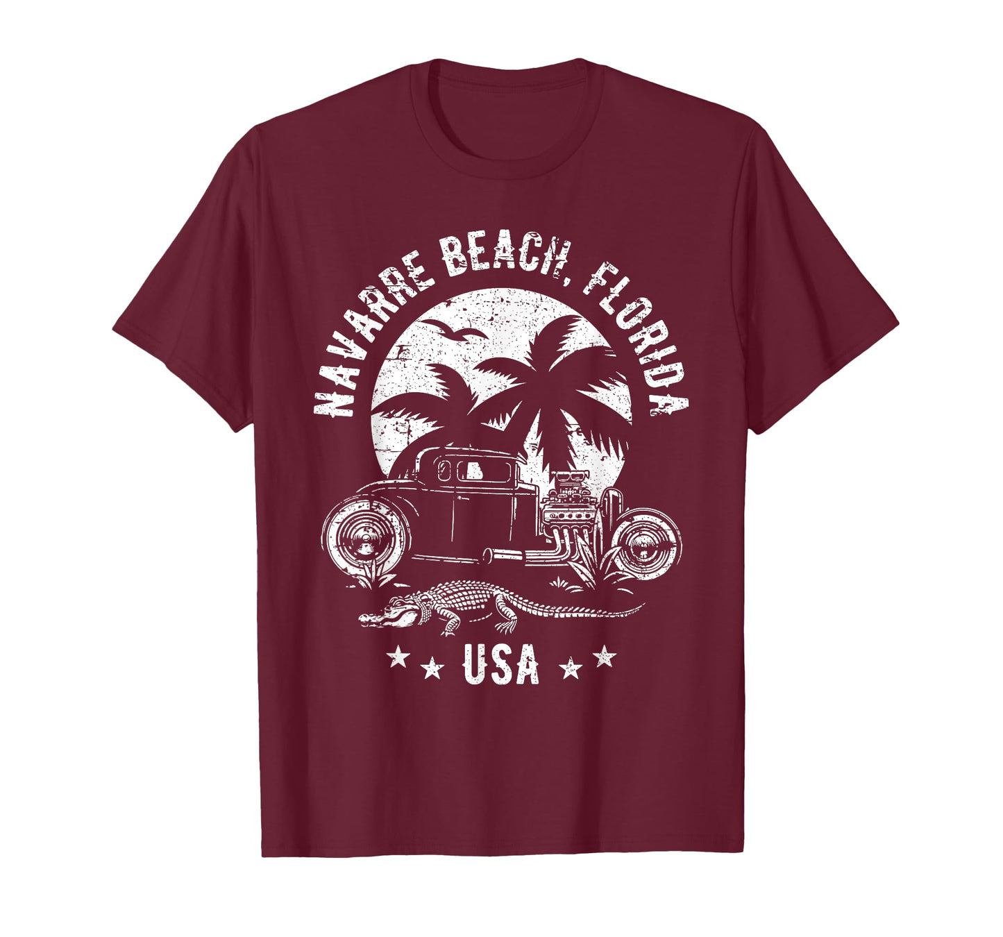 Navarre Beach Florida Sunset Hotrod Distressed Design T-Shirt