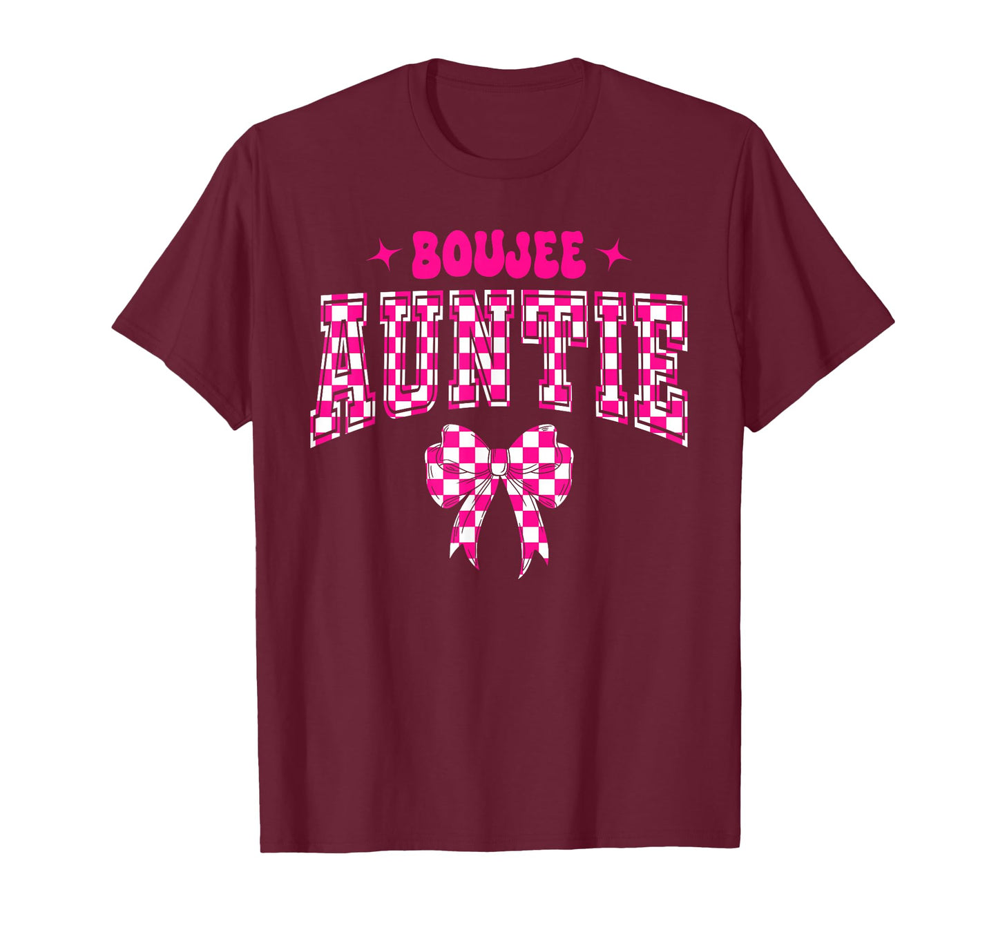 Boujee Auntie Pink Checkered Bow Birthday Family Matching T-Shirt