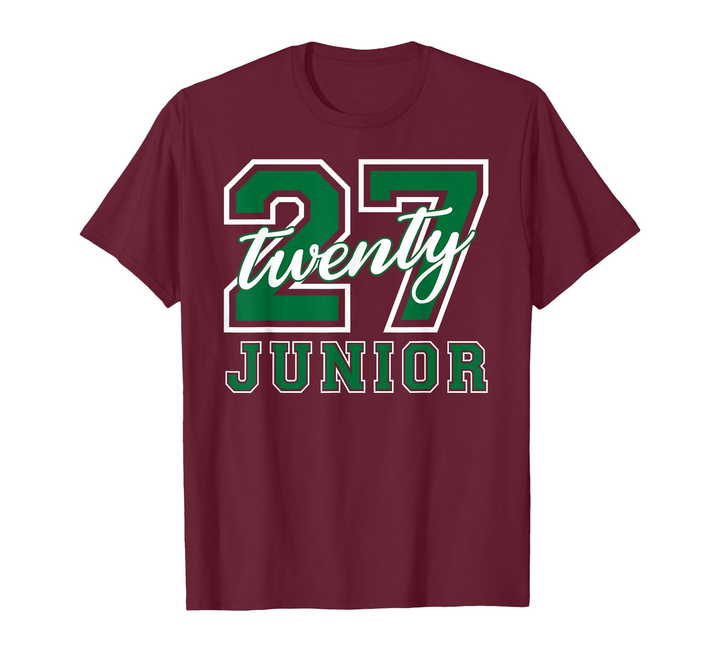 Junior Class 2027 Graduation Green White Varsity Letters T-Shirt