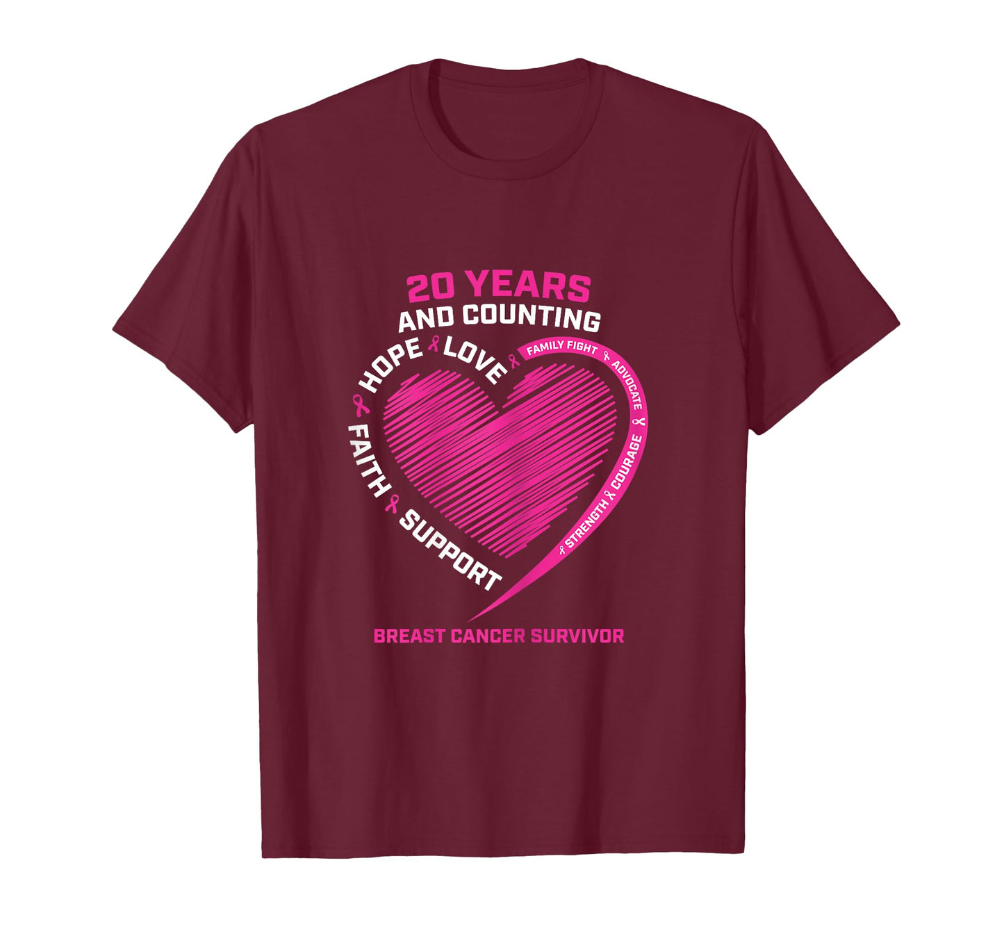 20 Years Cancer Free Gifts Women Pink Breast Cancer Survivor T-Shirt