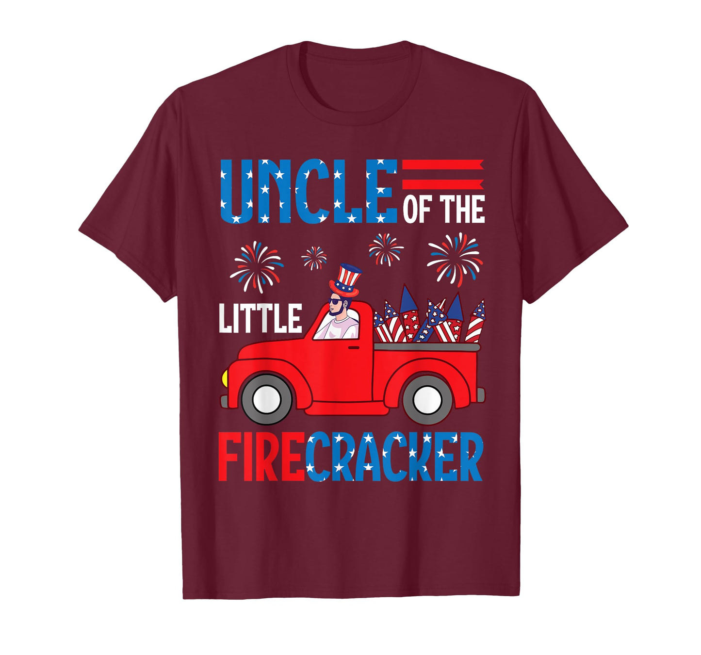 Uncle Of The Little Firecracker July 4th Truck Niece Nephew T-Shirt