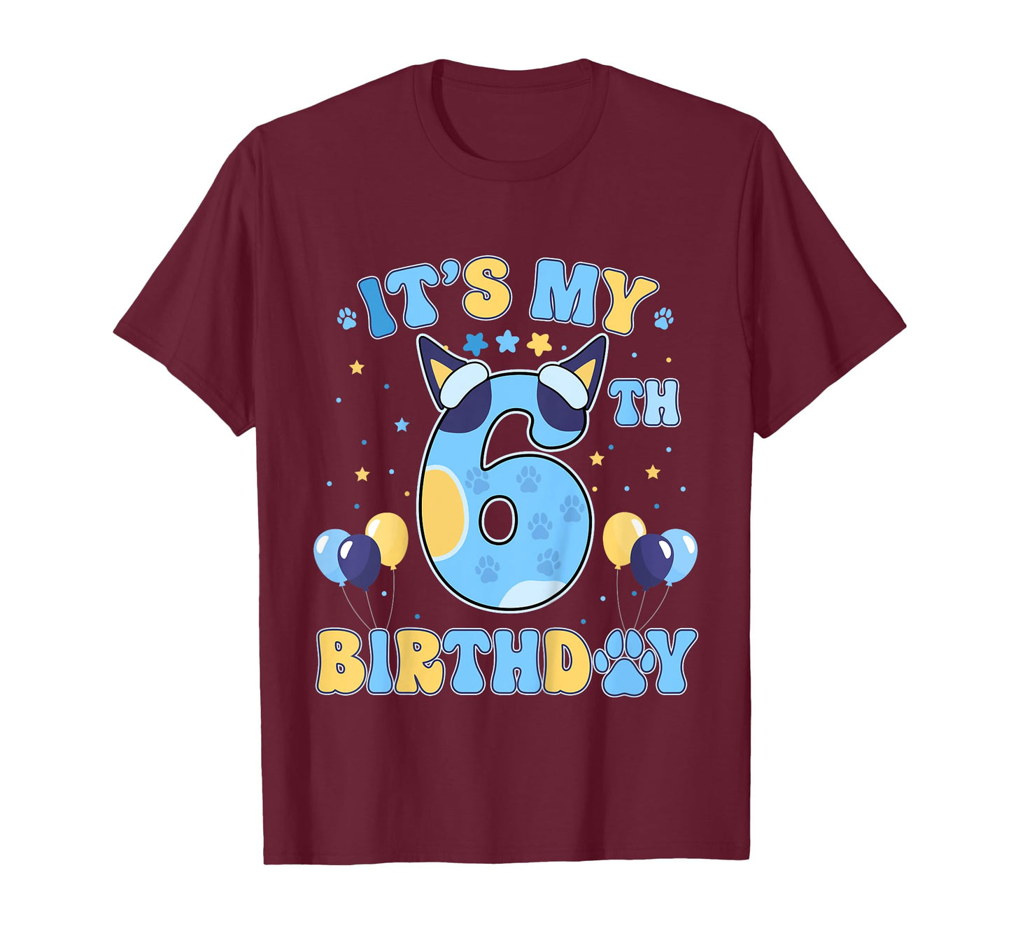 Kids Its my 6th Birthday Boy Blue Dog Theme Party Cool 6 Year Old T-Shirt