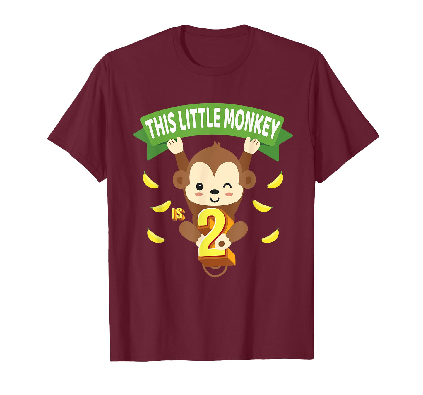 This Little Monkey Is 2 Years Old Kid 2nd Birthday Monkeys T-Shirt