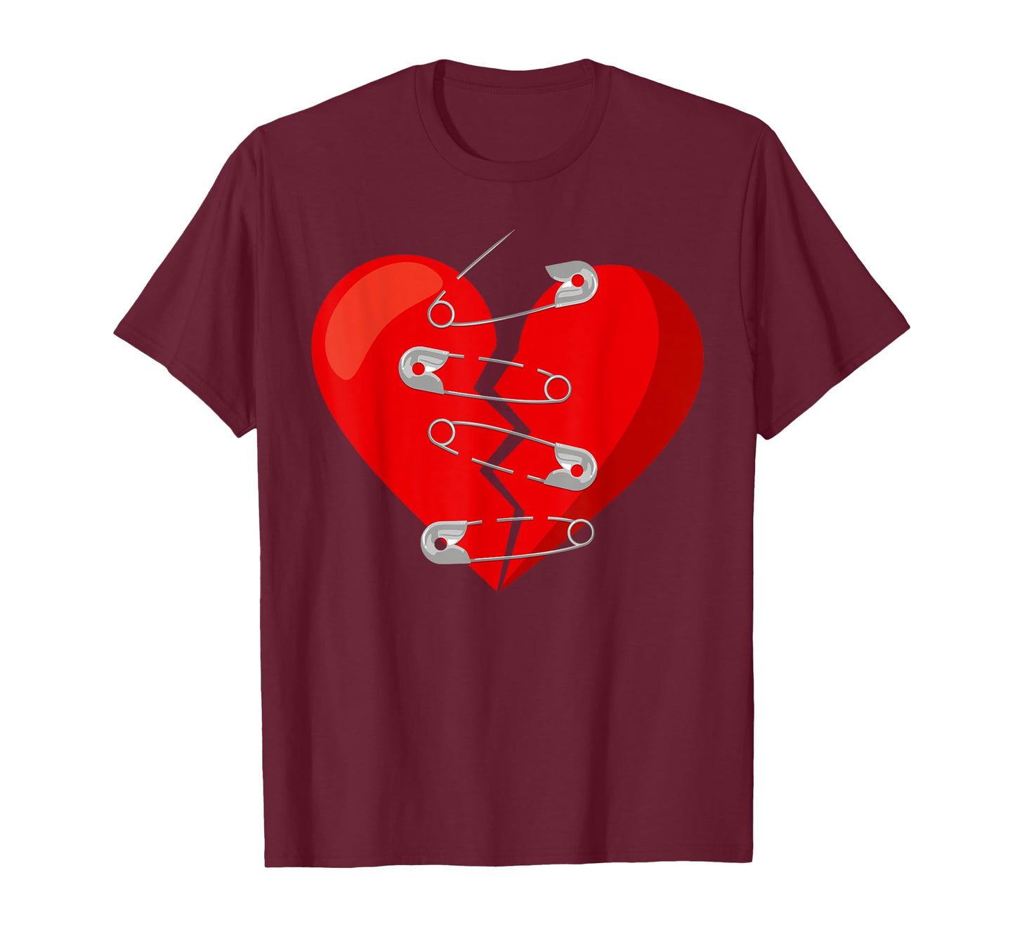 Heart-broken & Safety Pins Anti Valentine Single Awareness T-Shirt