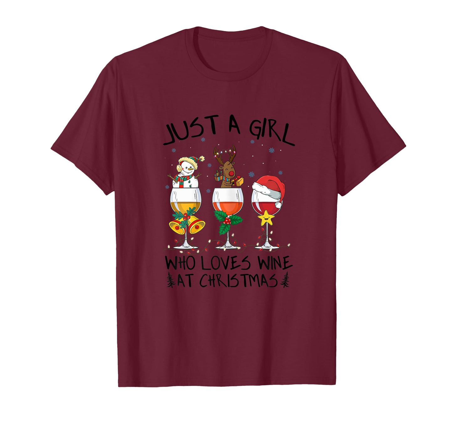 Womens Just a girl who loves Wine at Christmas Costume Xmas gifts T-Shirt