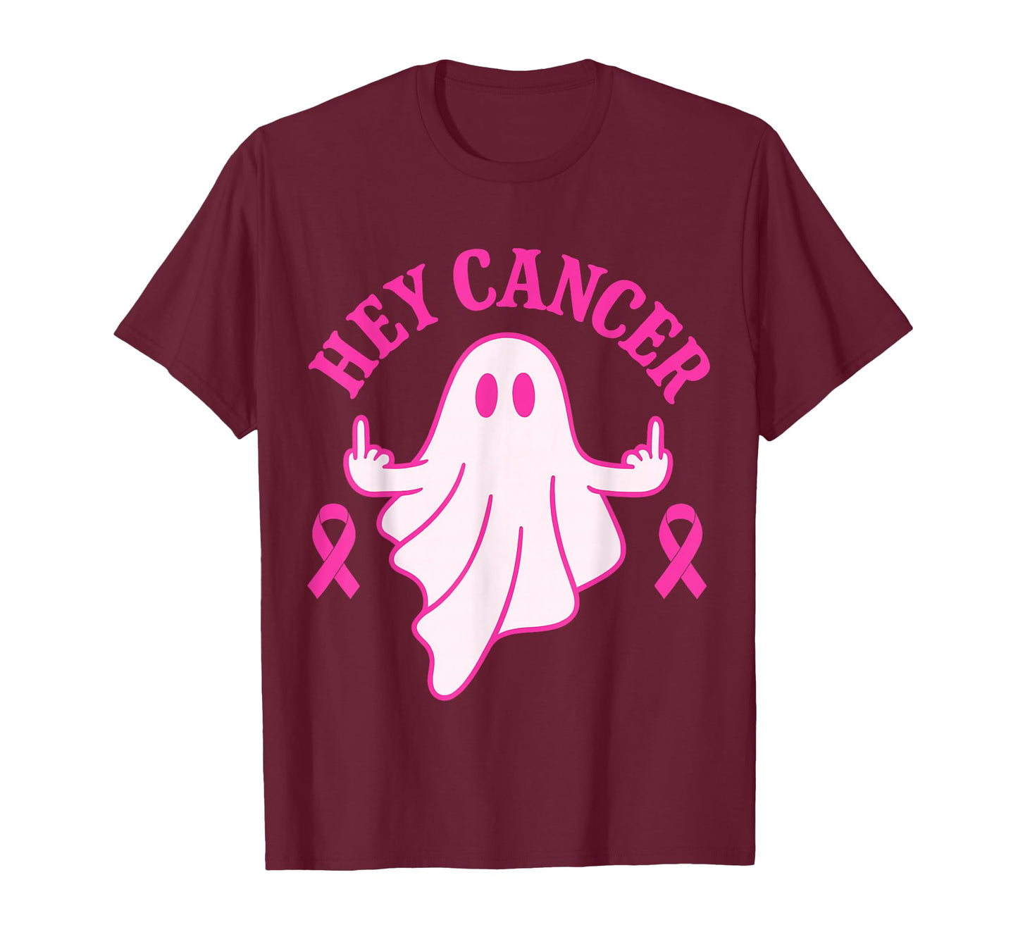 Hey Cancer Ghost Halloween Funny Breast Cancer Awareness T-Shirt