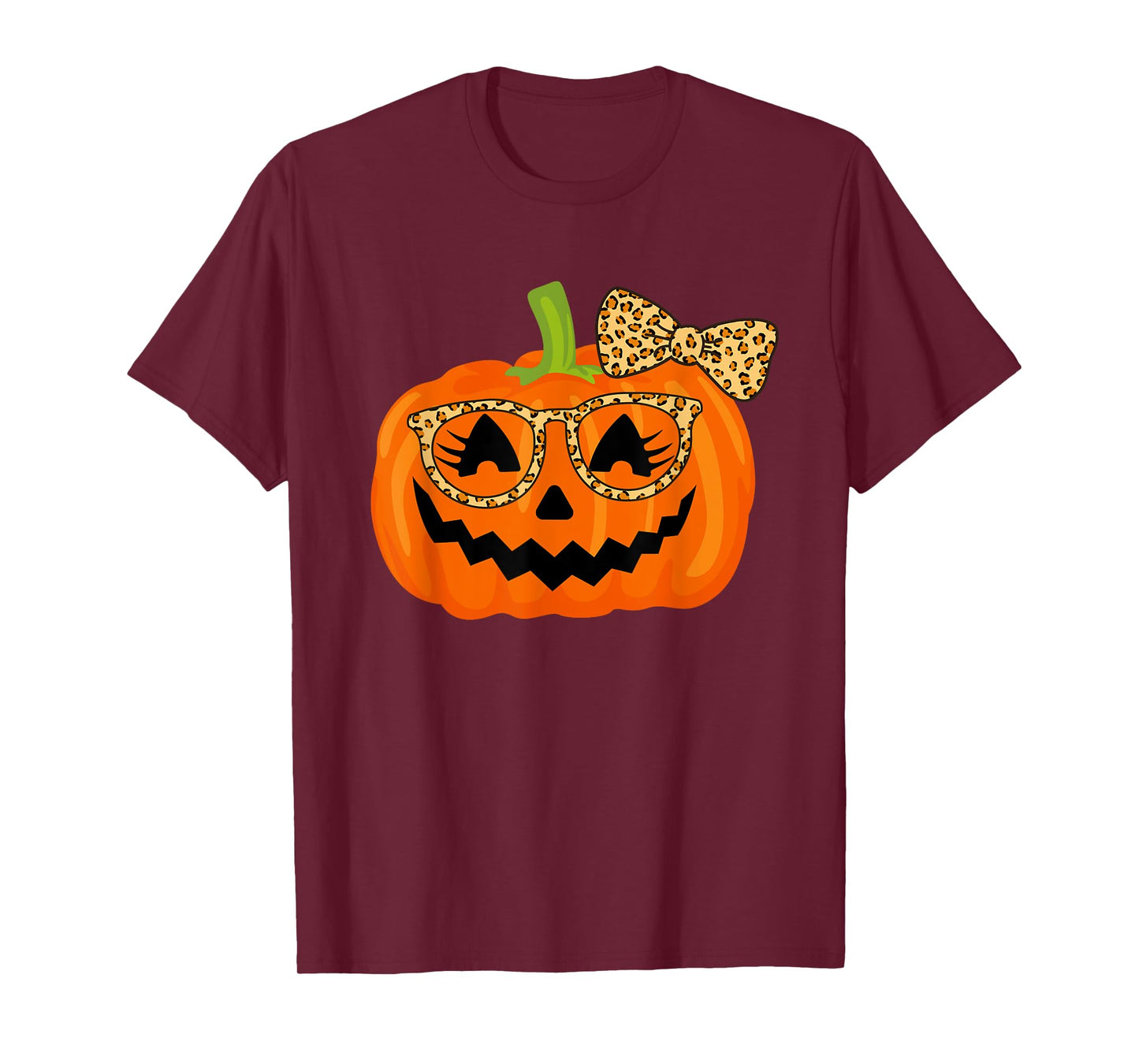 Jack O Lantern Face Pumpkin Halloween Leopard Print Glasses T-Shirt