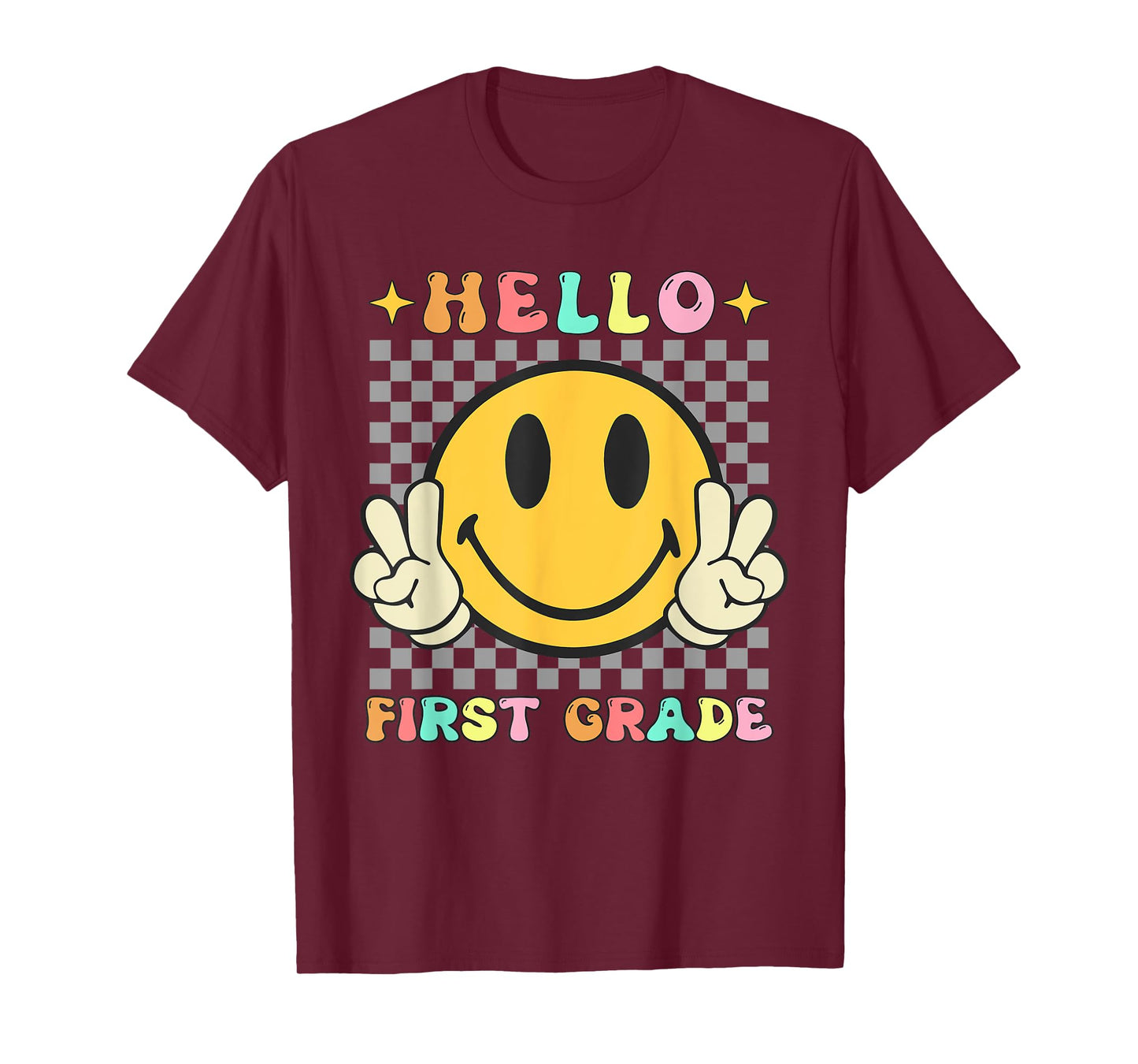 Retro Groovy 1st Grade Back to School Hello First Grade T-Shirt