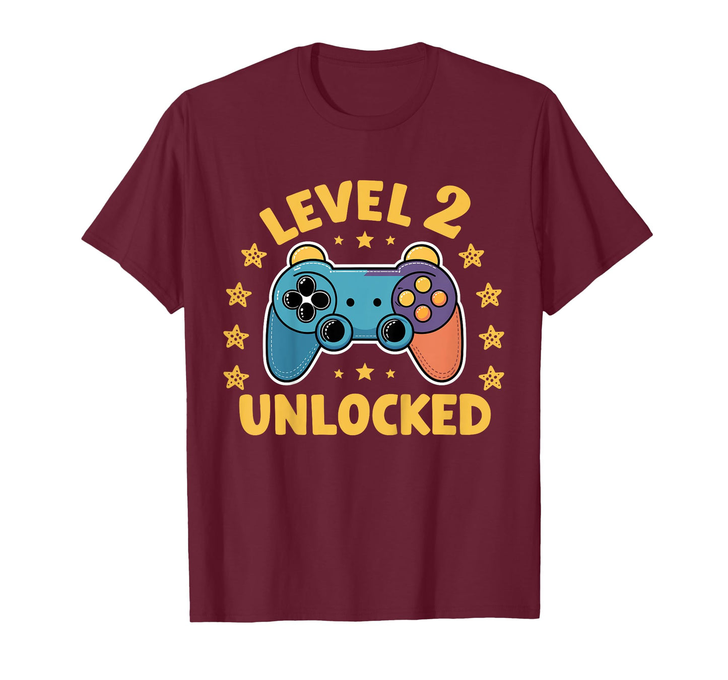 Kids Level 2 Unlocked Gamer 2 Years Old 2nd Birthday Gaming Kids T-Shirt