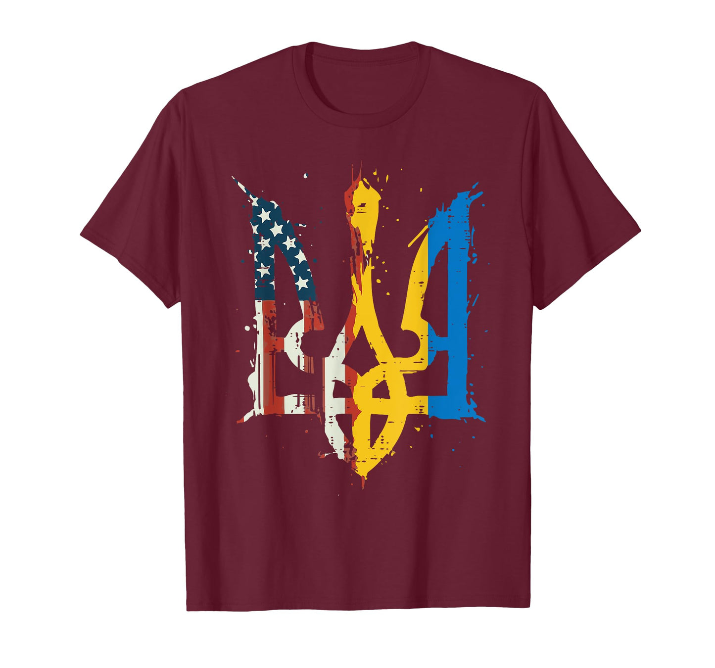 Ukraine America Flag Trident Ukrainian Tryzub Men Women Kids T-Shirt