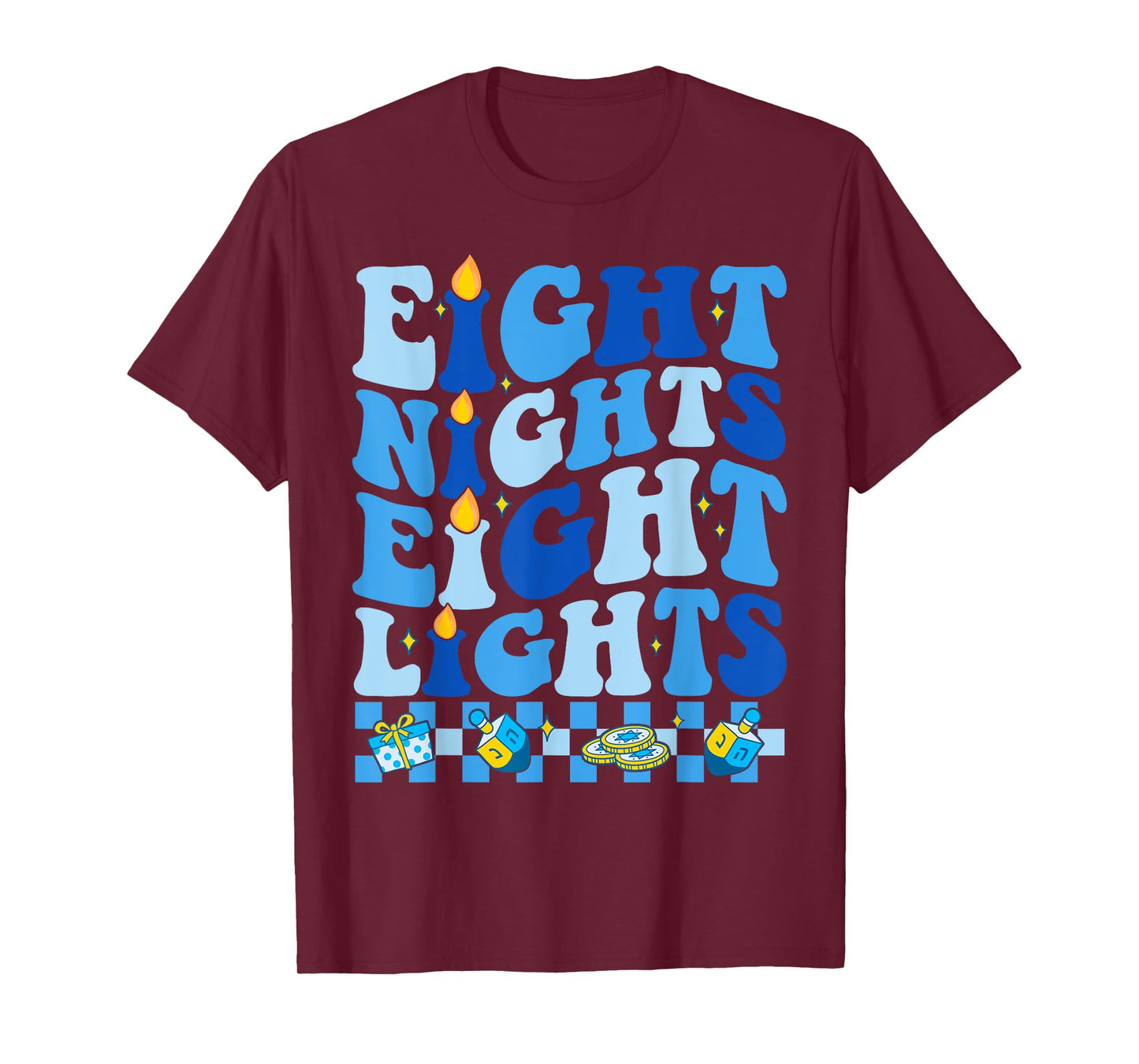 Retro Groovy Eight Nights and Eight Lights Happy Hanukkah T-Shirt