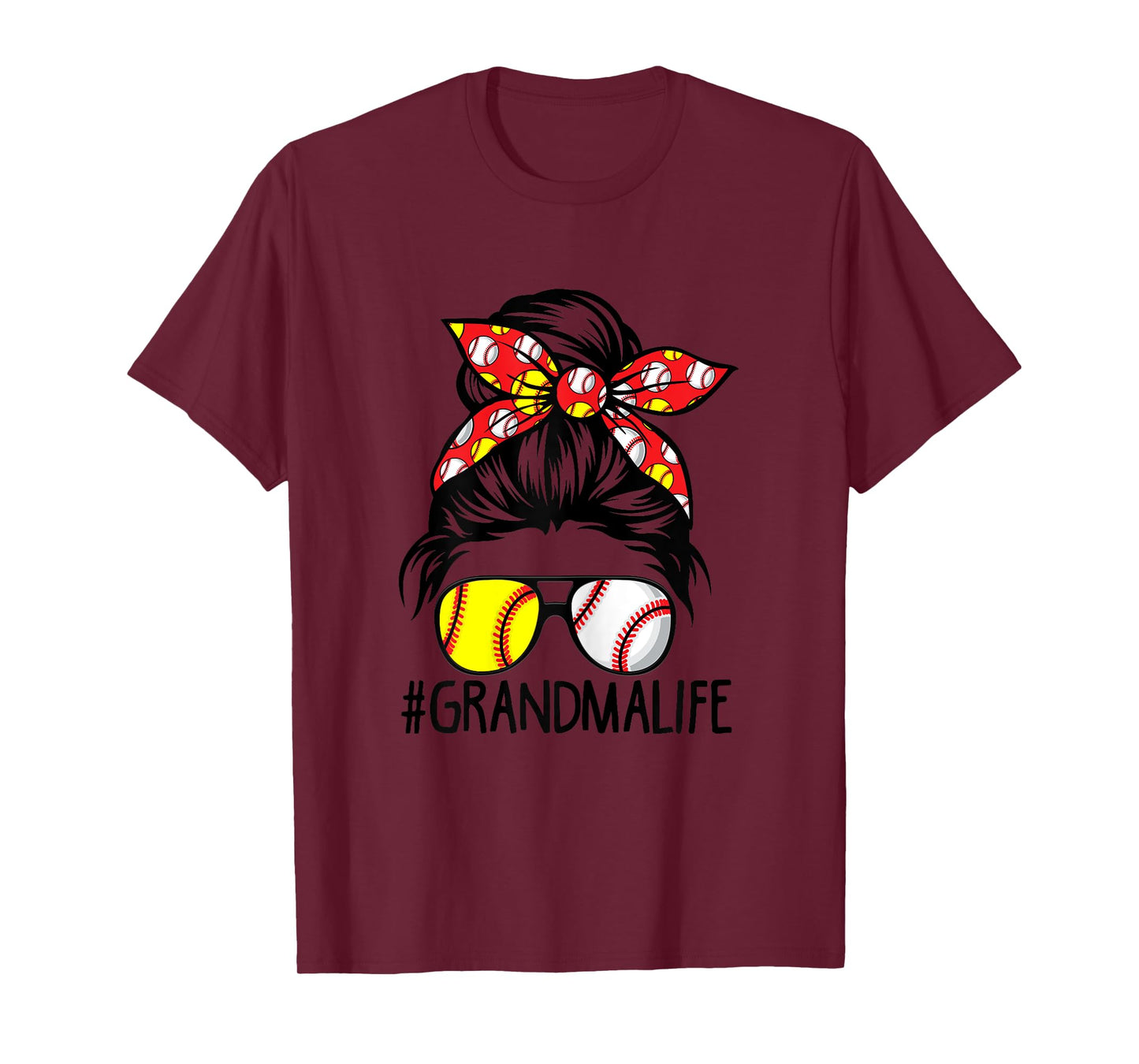 Dy Messy Bun Mothers Day Softball Baseball Grandma Life T-Shirt