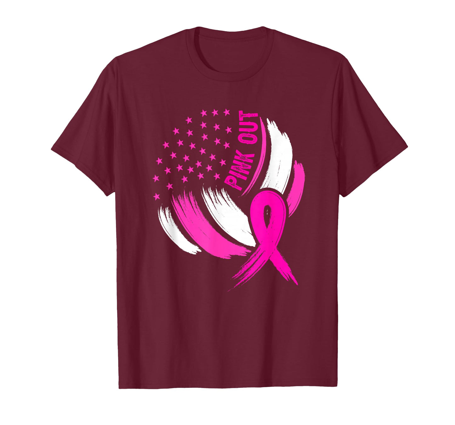 Volleyball Pink Out Breast Cancer Awareness Ribbon USA Flag T-Shirt