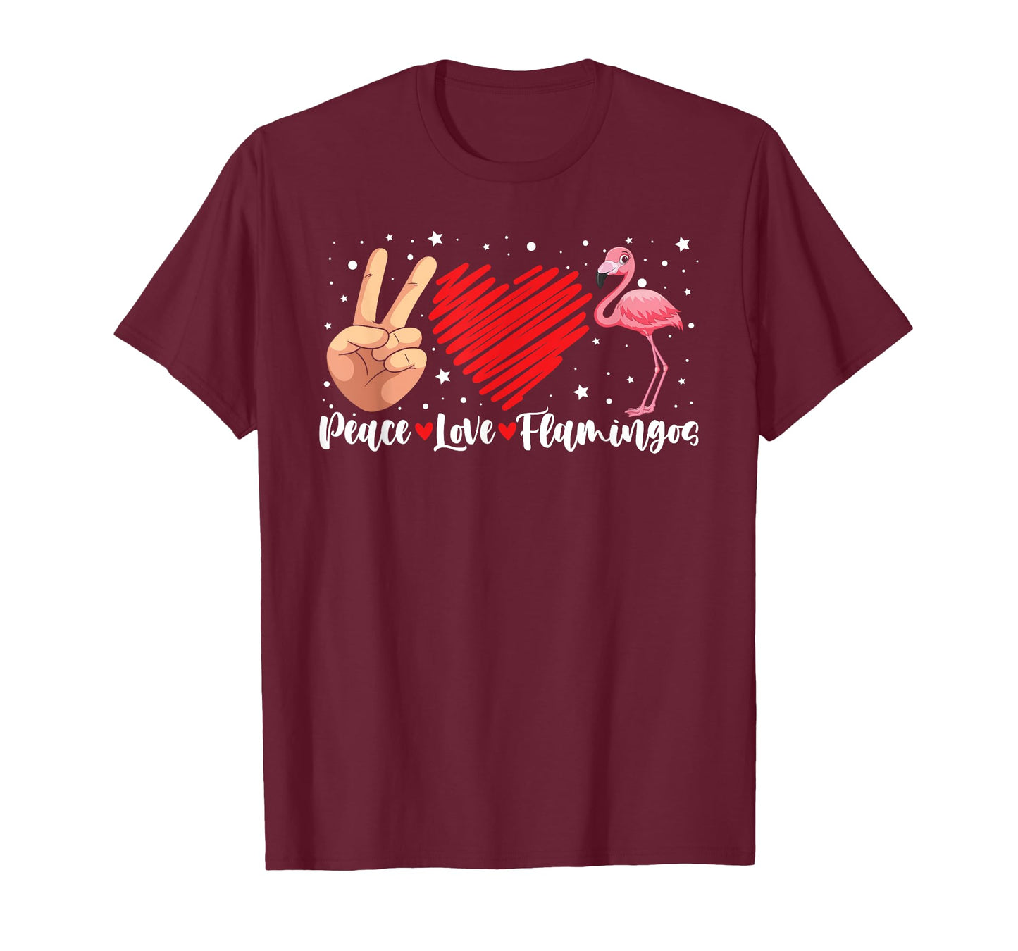 Peace Love Flamingo Hand Sign Heart Flamingo Lovers T-Shirt