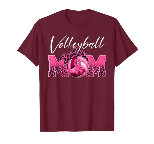 Volleyball Mom Breast Cancer Awareness Day Pink Ribbon Women T-Shirt