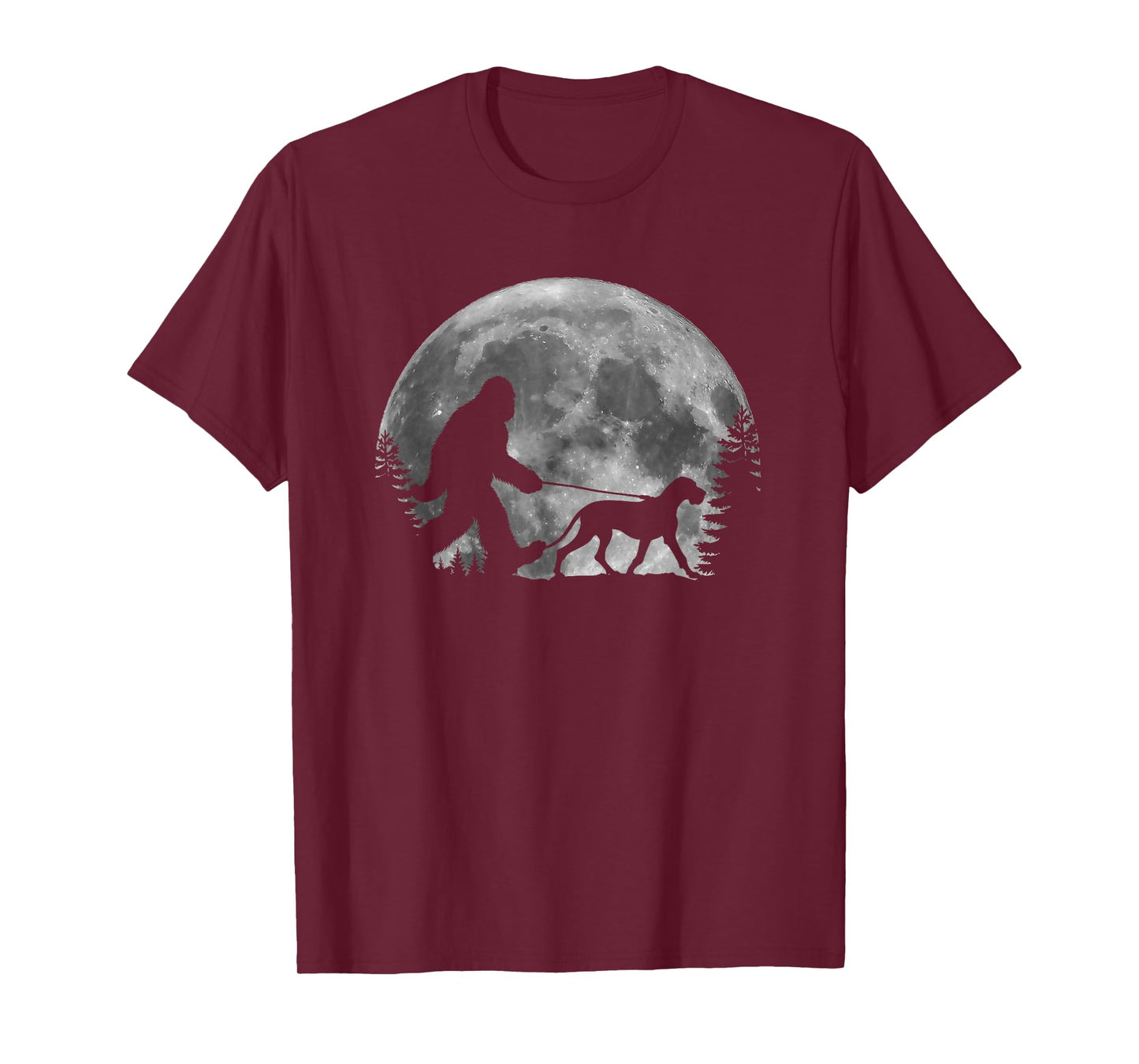 Bigfoot Walking a Dog Funny Great Dane Lovers Moon Halloween Men Women Kids T-Shirt