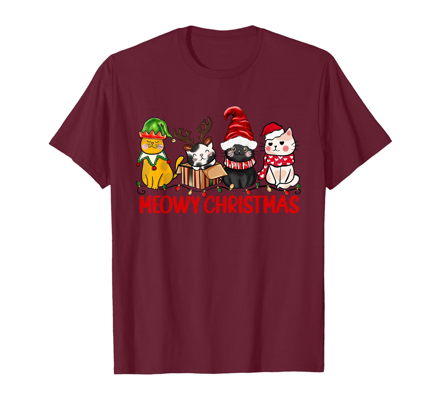 Funny Christmas Cats - Cute Kitten Cats Santa Hat Xmas T-Shirt