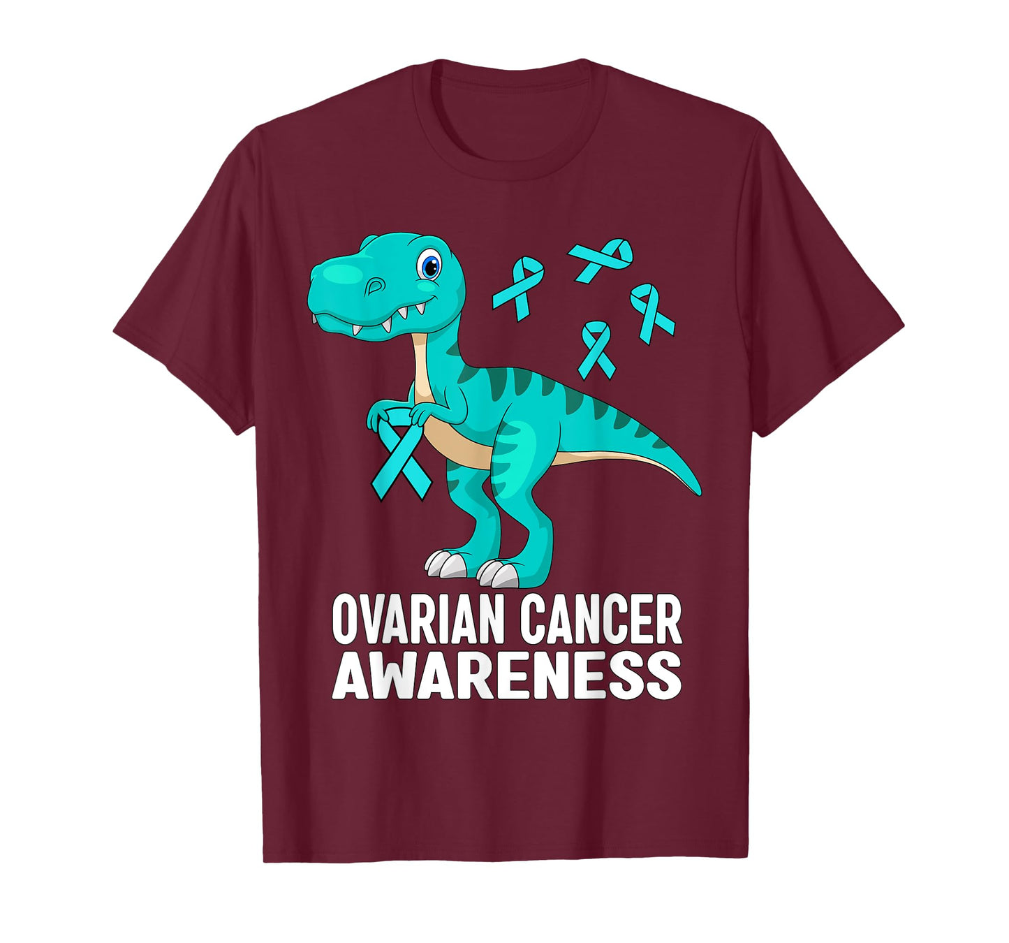 Ovarian Cancer Awareness Teal Ribbon Dinosaur Women Men Kids T-Shirt
