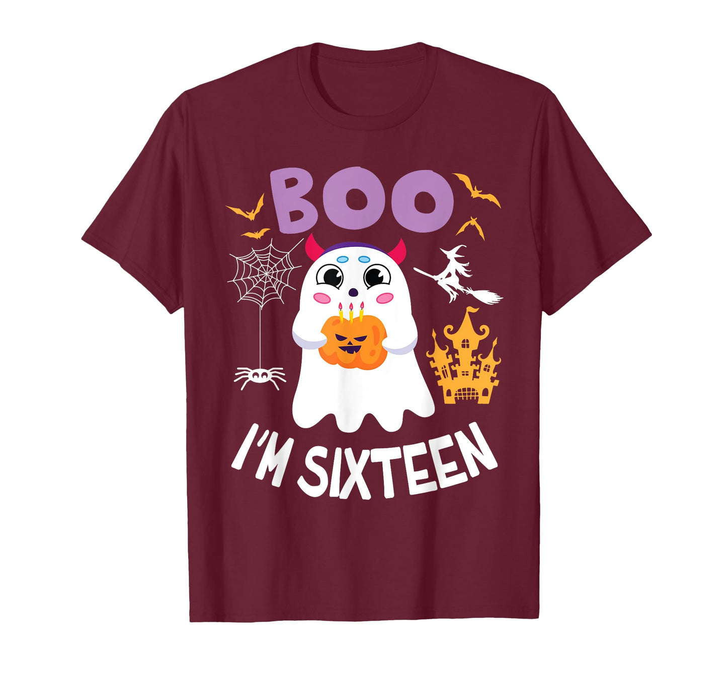 Ghost Hold Pumpkin Birthday Candles BOO I'm Sixteen Years T-Shirt