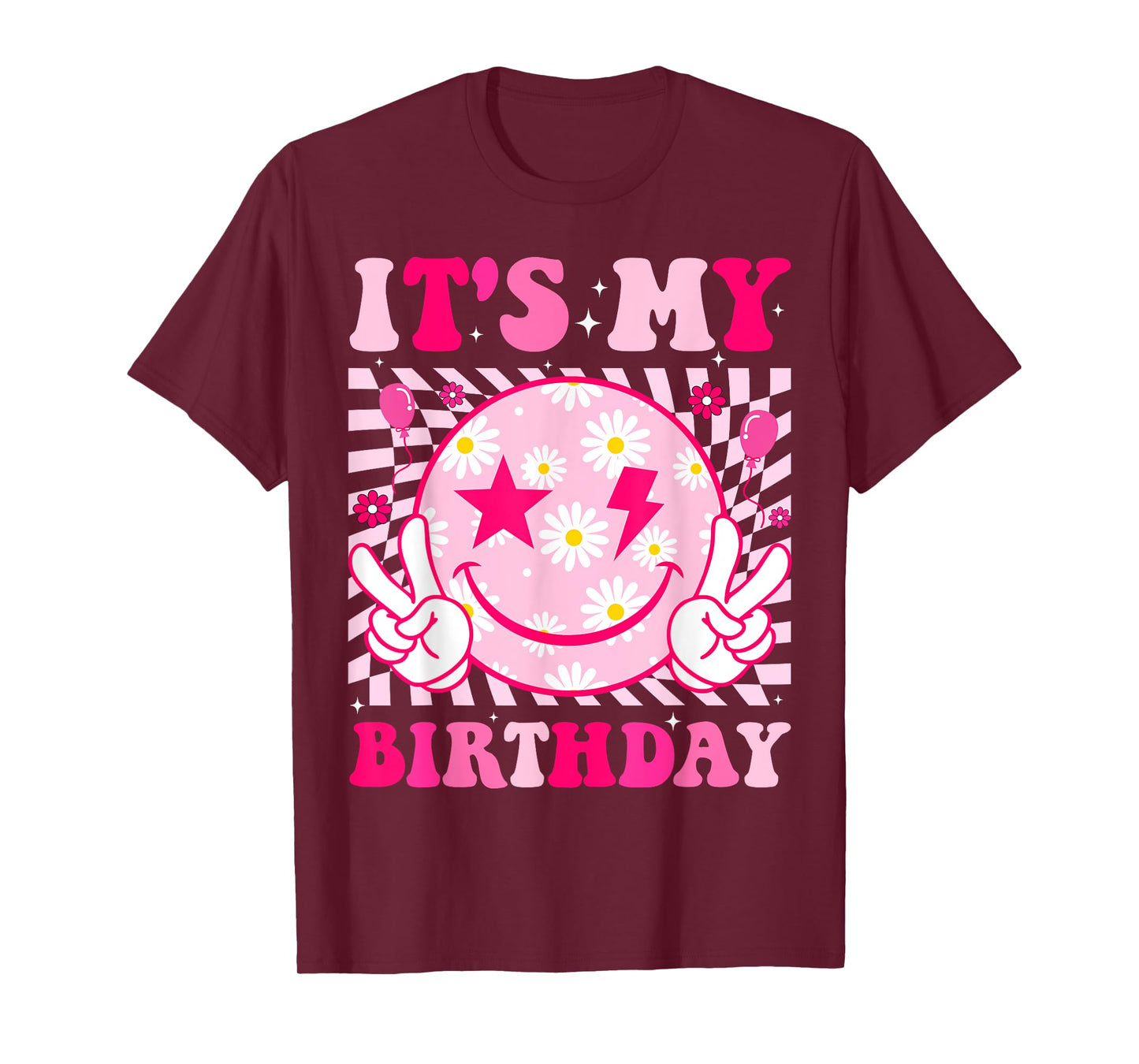 It's My Birthday Daisy Happy Smile Face Star Peace Girls T-Shirt
