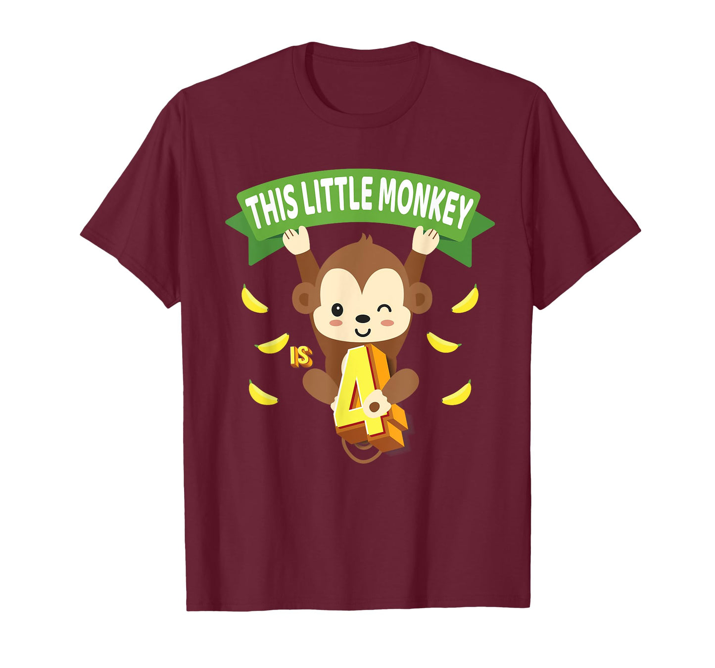 This Little Monkey Is 4 Years Old Kid 4th Birthday Monkeys T-Shirt