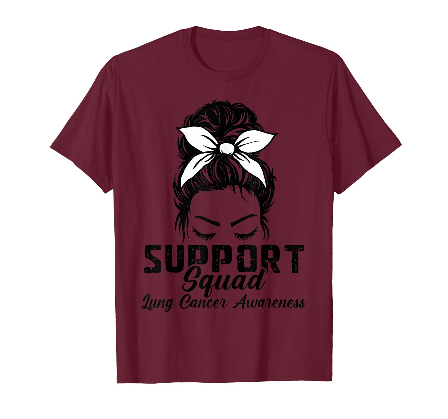 Lung Cancer Awareness Support Squad Messy Bun Mom Support T-Shirt