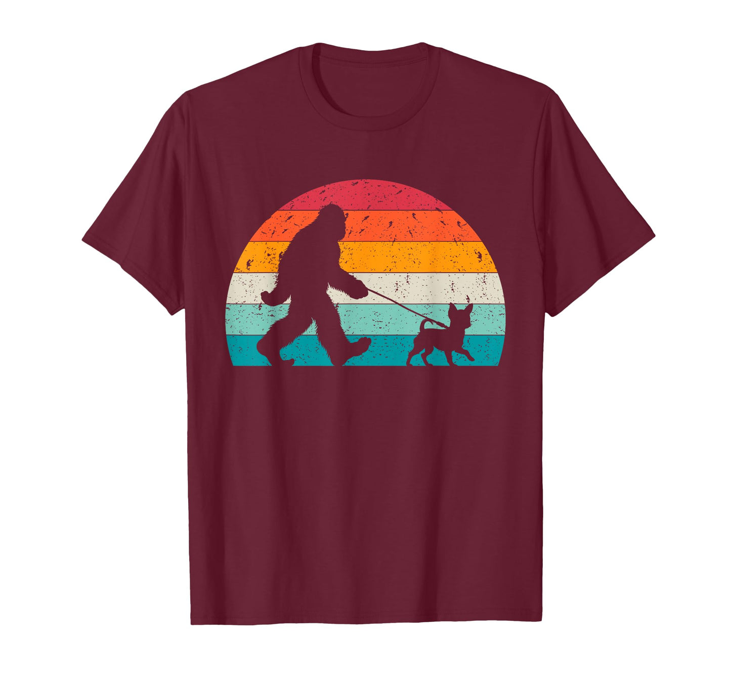 Bigfoot Walking a Dog Funny Chihuahua Lovers Dog Dad Men Women Kids T-Shirt