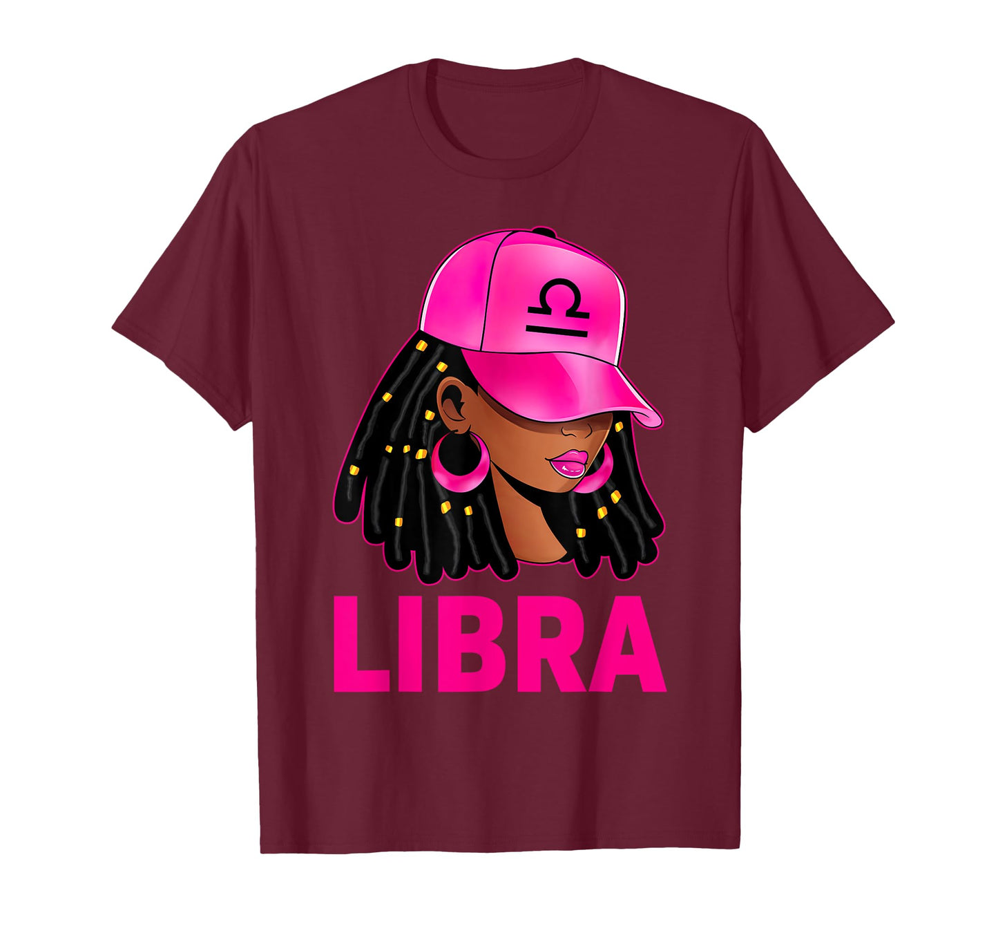 Libra Queen Loc'd Hair Black Woman Cap Zodiac Sign T-Shirt