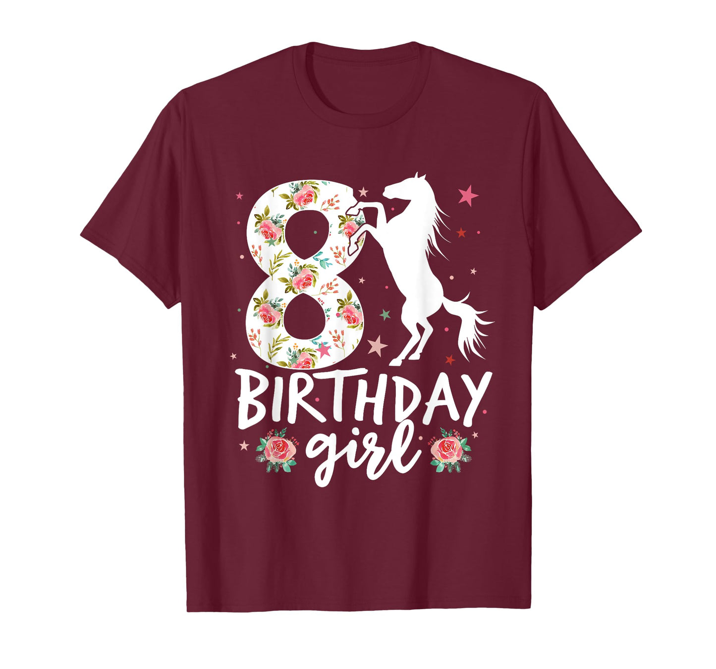 Floral Horse Birthday 8th Birthday 8 Years Old horse girl T-Shirt
