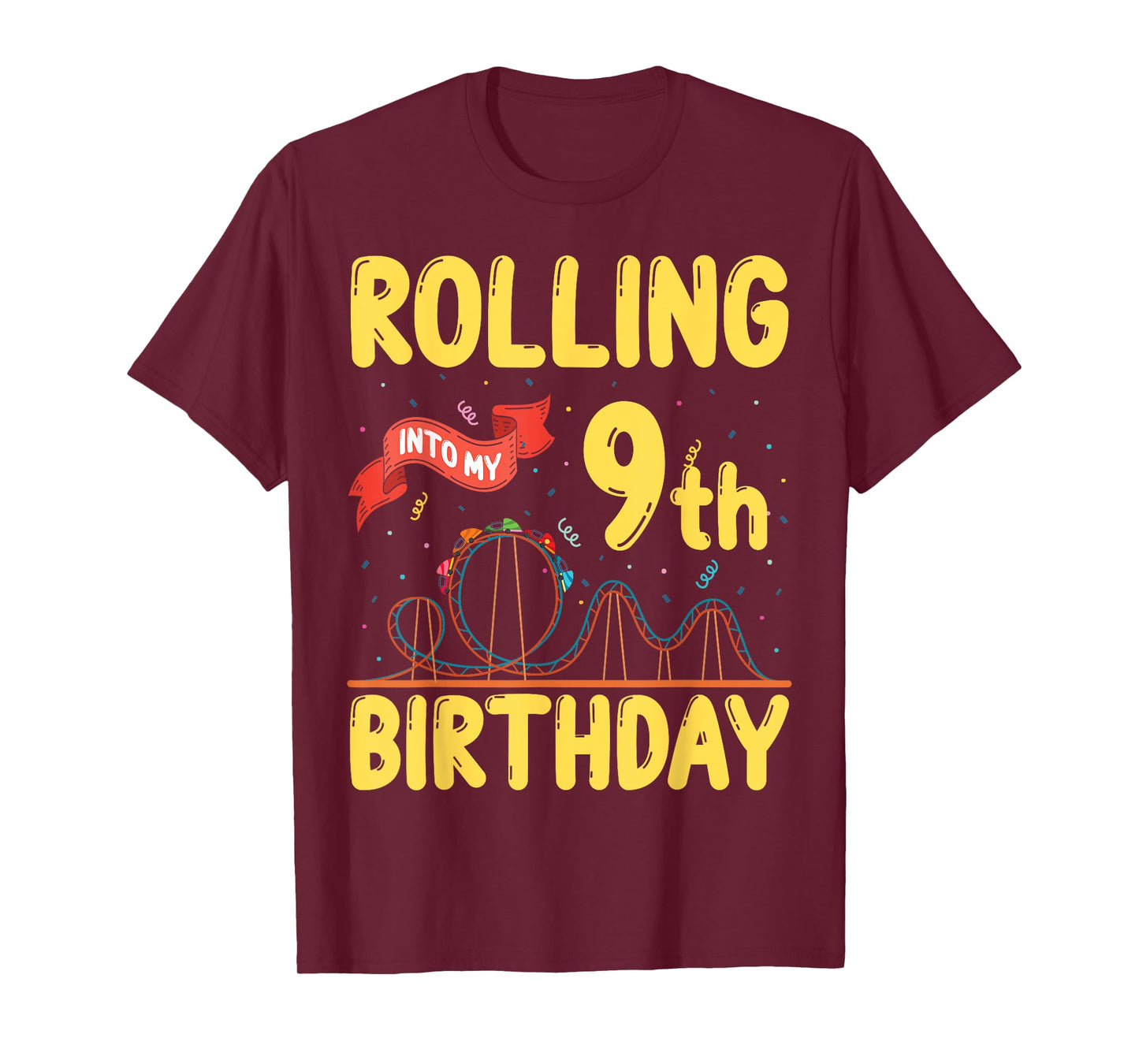 Rolling Into My 9 Year Old Birthday Roller Coaster 9th B-Day T-Shirt