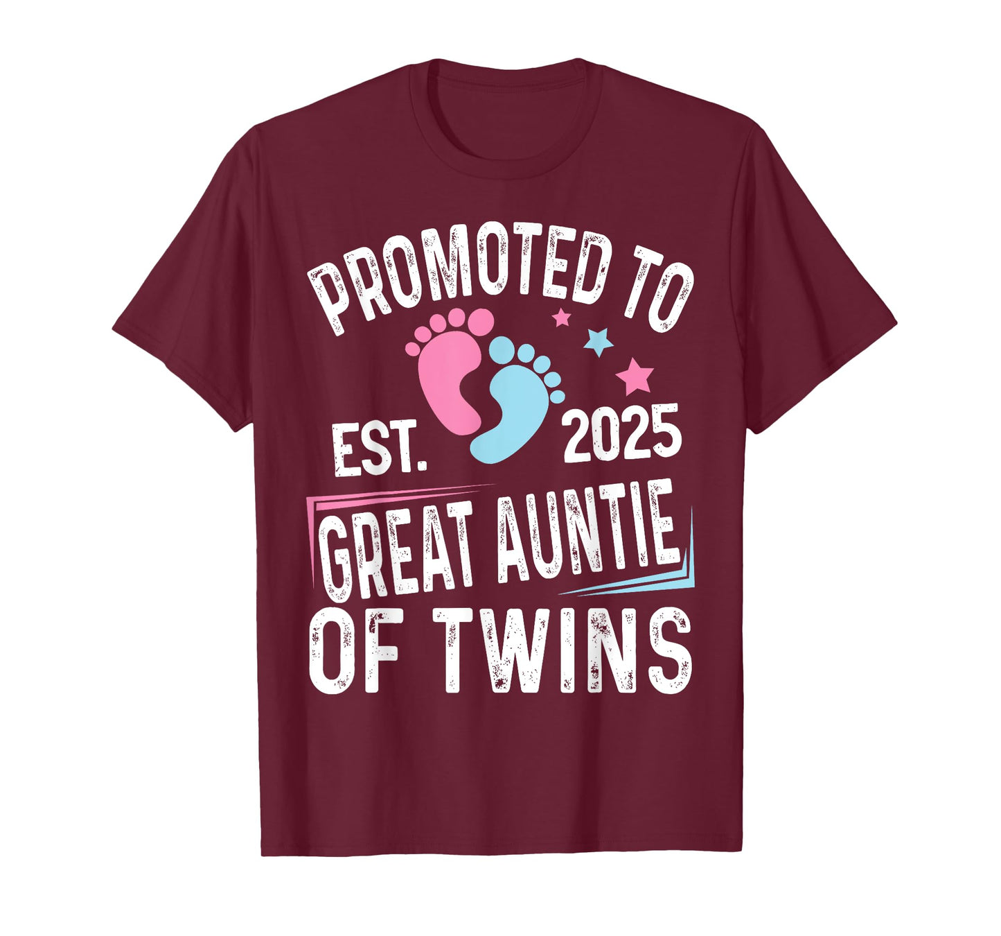 Promoted To Great Auntie Of Twins Est 2025 Baby Shower T-Shirt