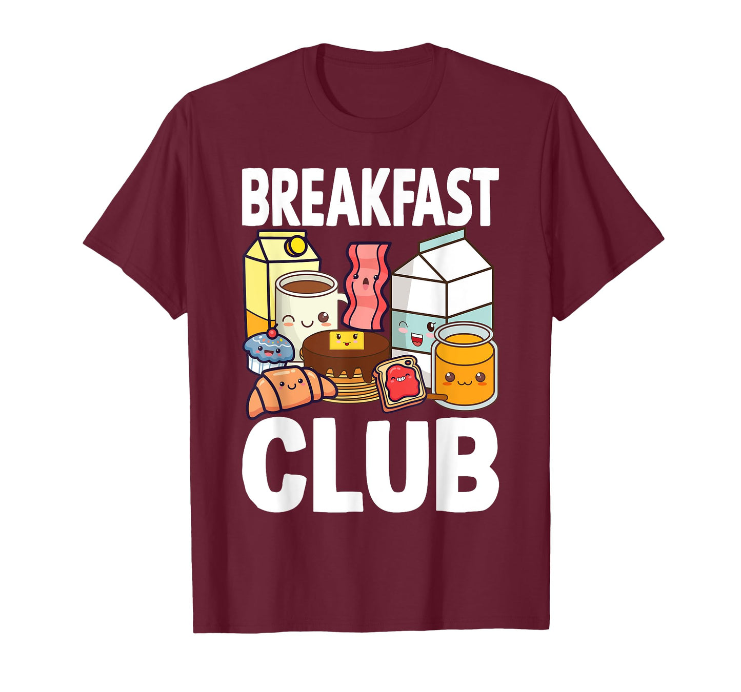 Breakfast Lover Gift Co. Breakfast Club Kawaii Cartoon T-Shirt, Unisex-Adults & Kids, Black, Small, Short Sleeve, T-Shirt